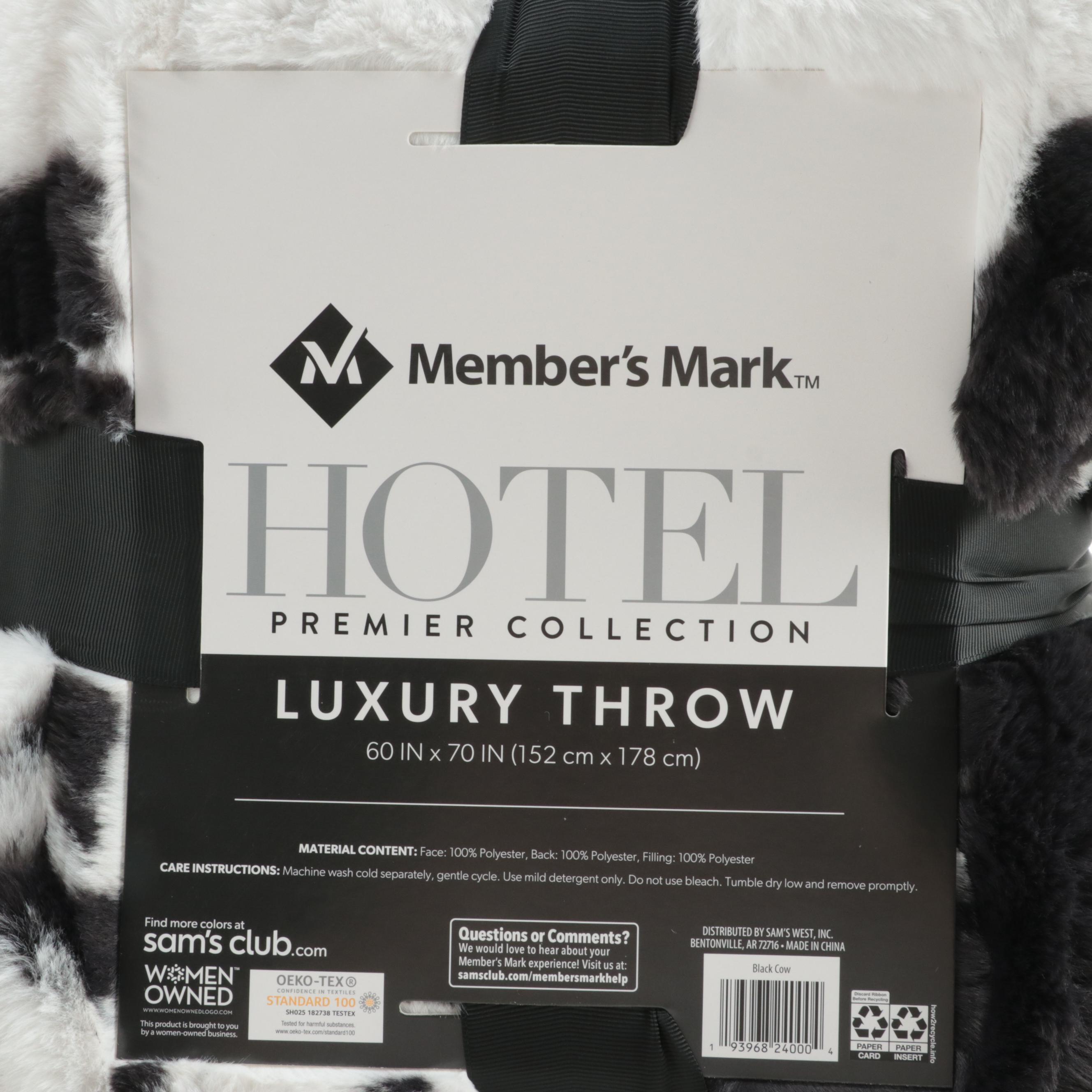 Member's Mark Hotel Premier Collection Luxury Throw Blanket in Black Cow