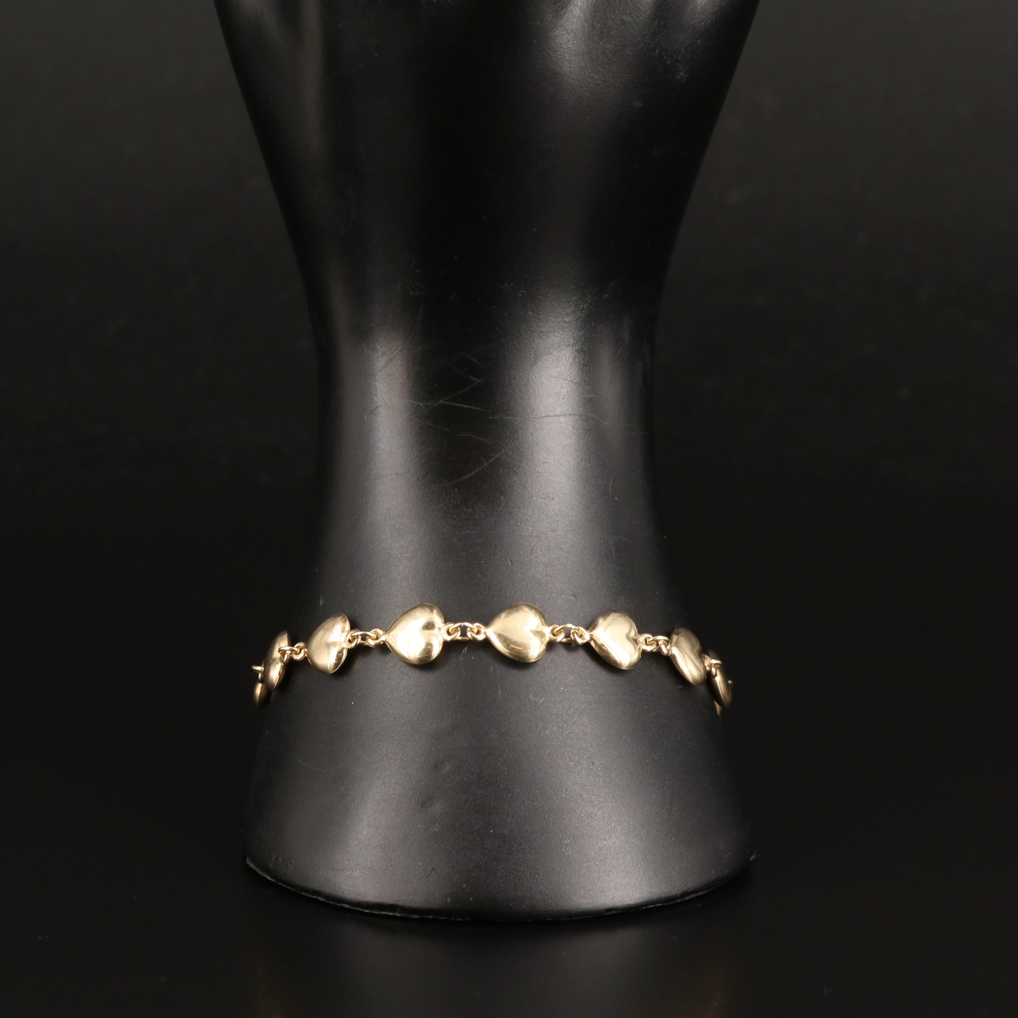 14K Puff Heart Link Bracelet