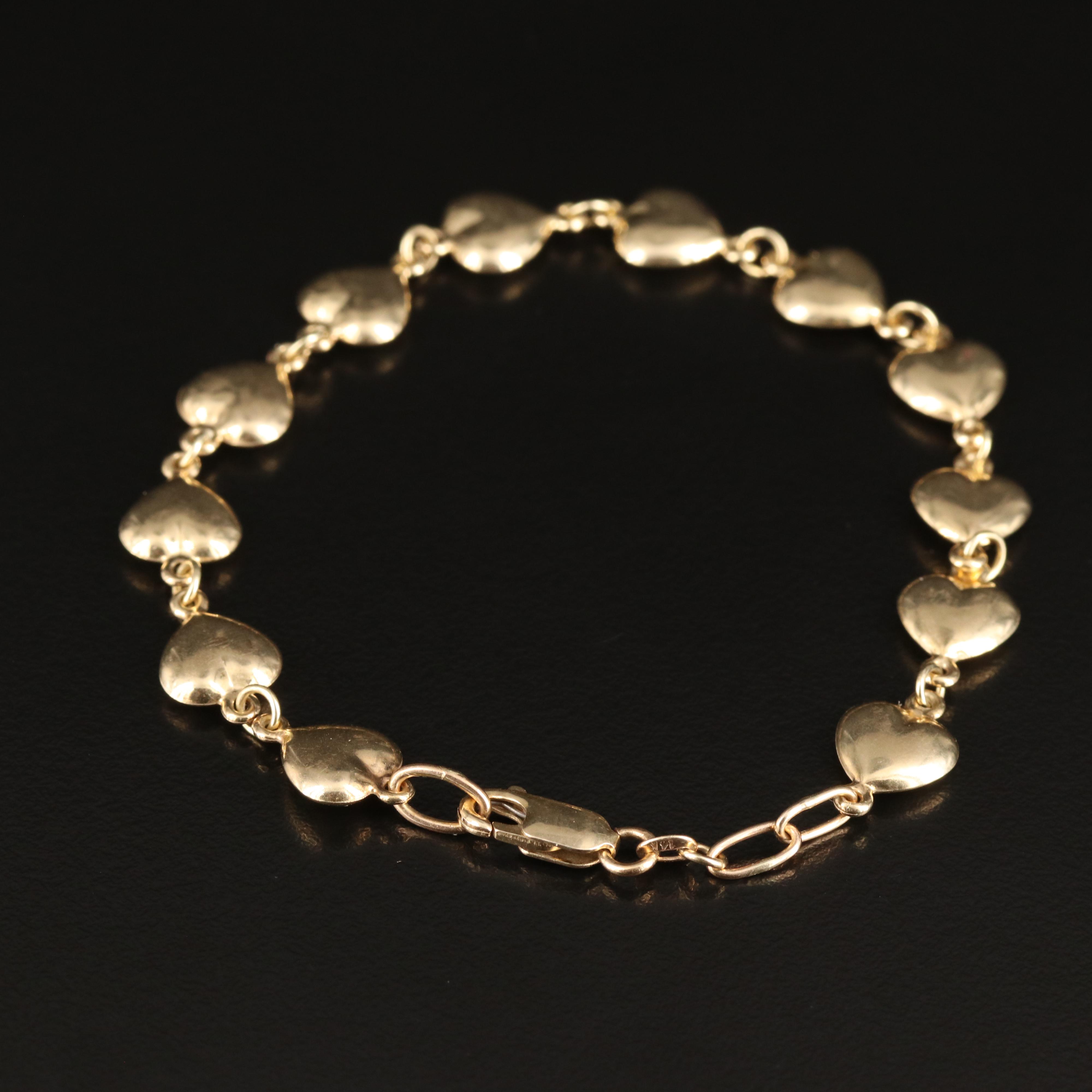 14K Puff Heart Link Bracelet