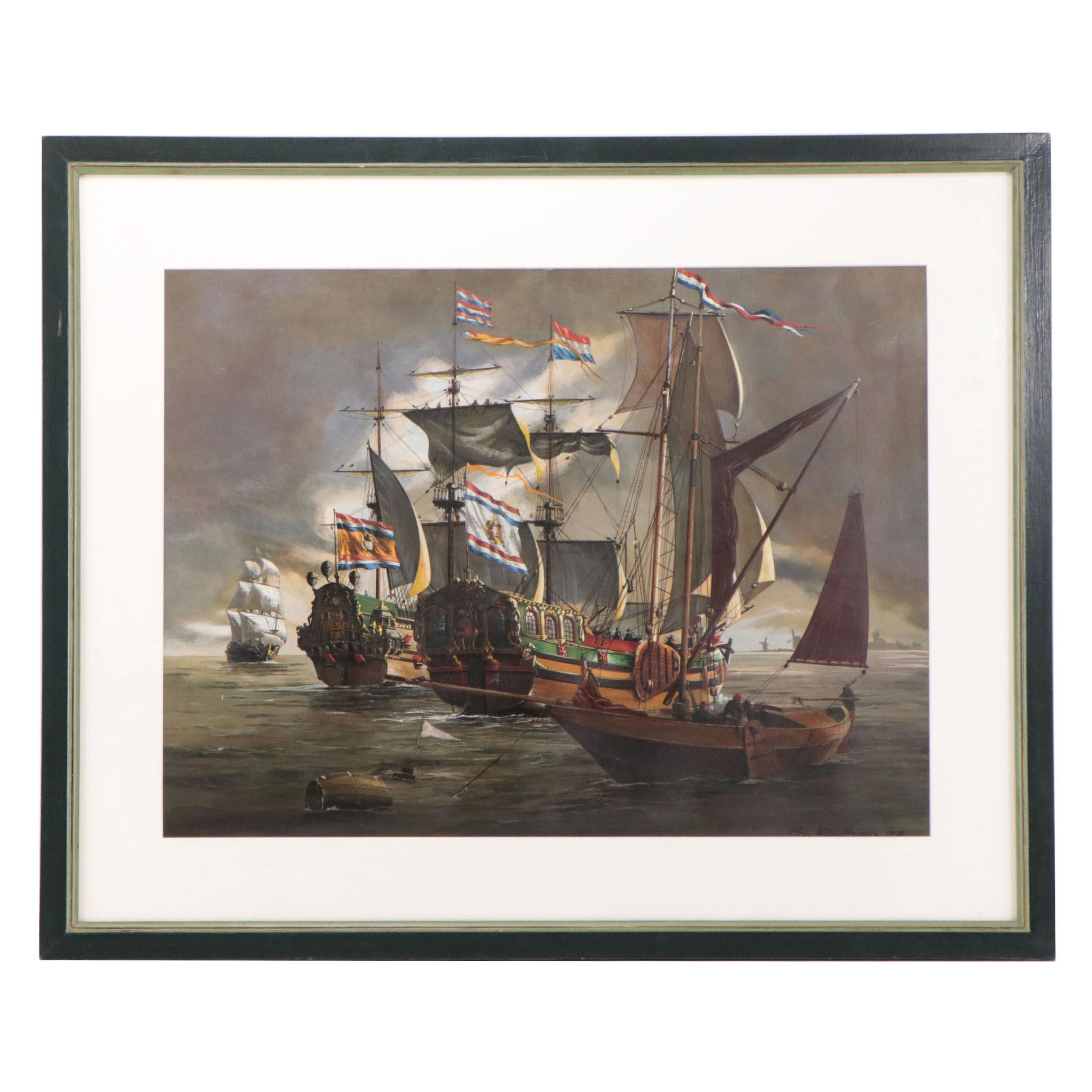 Acrylic Painting of Dutch Sailing Ships, 1992
