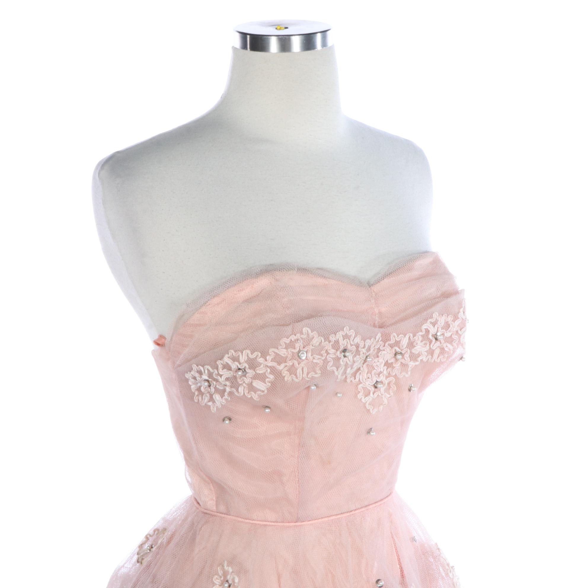 Embellished Floral Tulle Occasion Dress with Sweetheart Bodice, 1950s