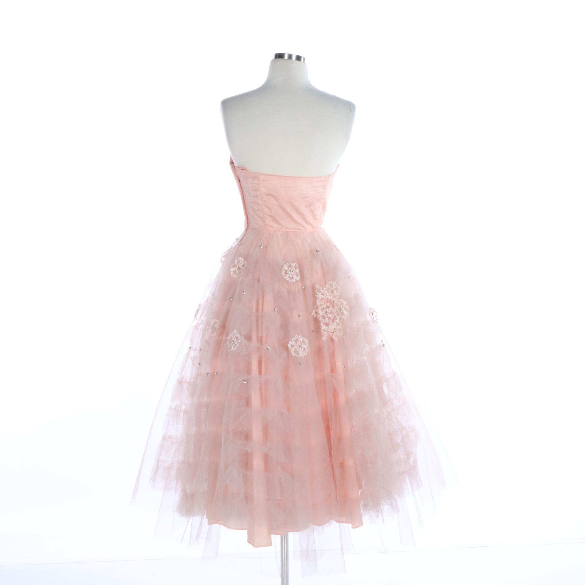 Embellished Floral Tulle Occasion Dress with Sweetheart Bodice, 1950s