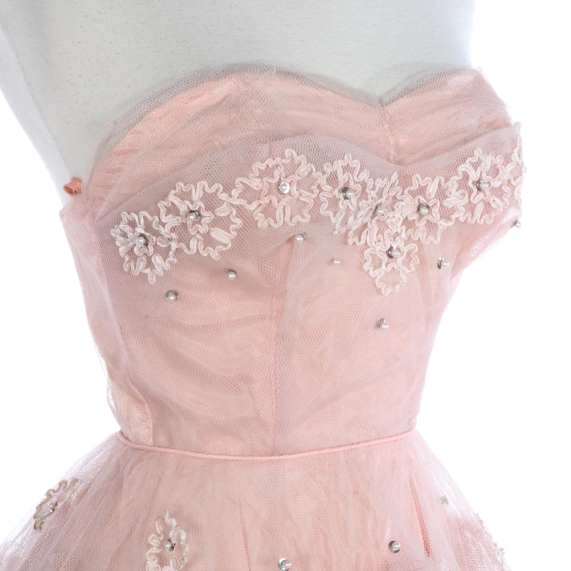 Embellished Floral Tulle Occasion Dress with Sweetheart Bodice, 1950s