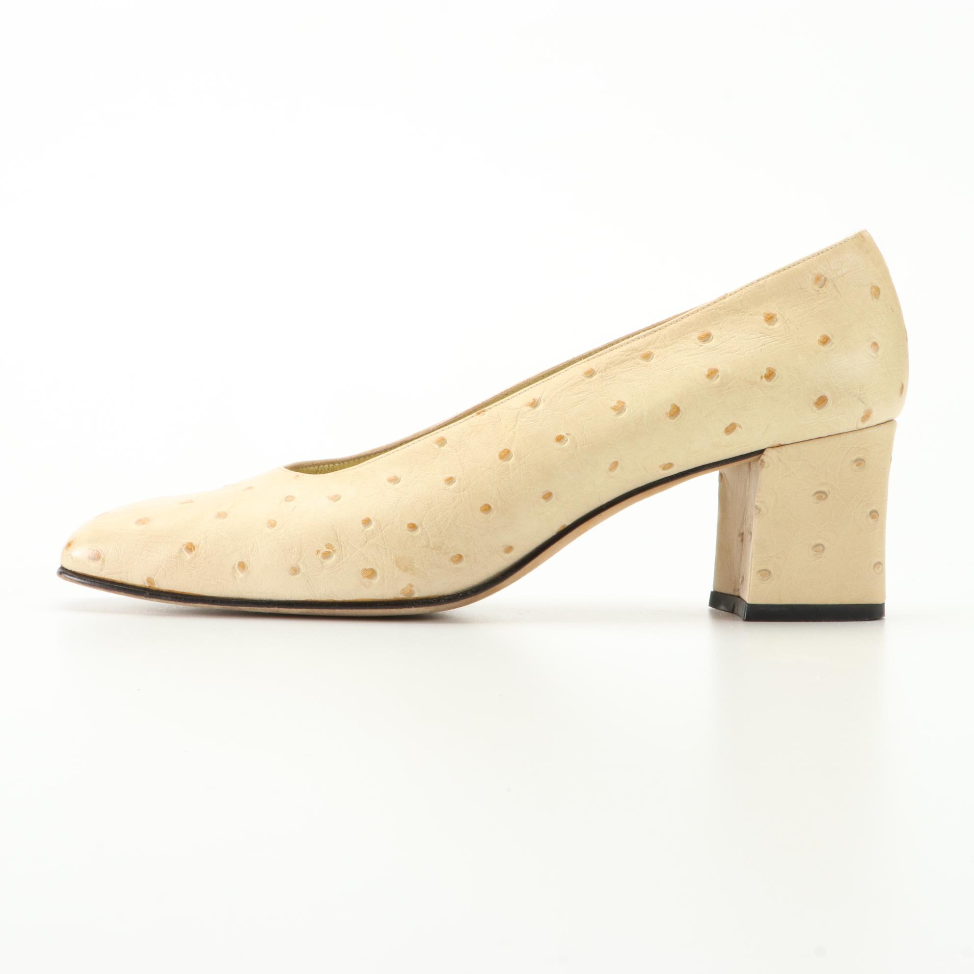 Escada Square Toe Pumps in Ostrich Leather