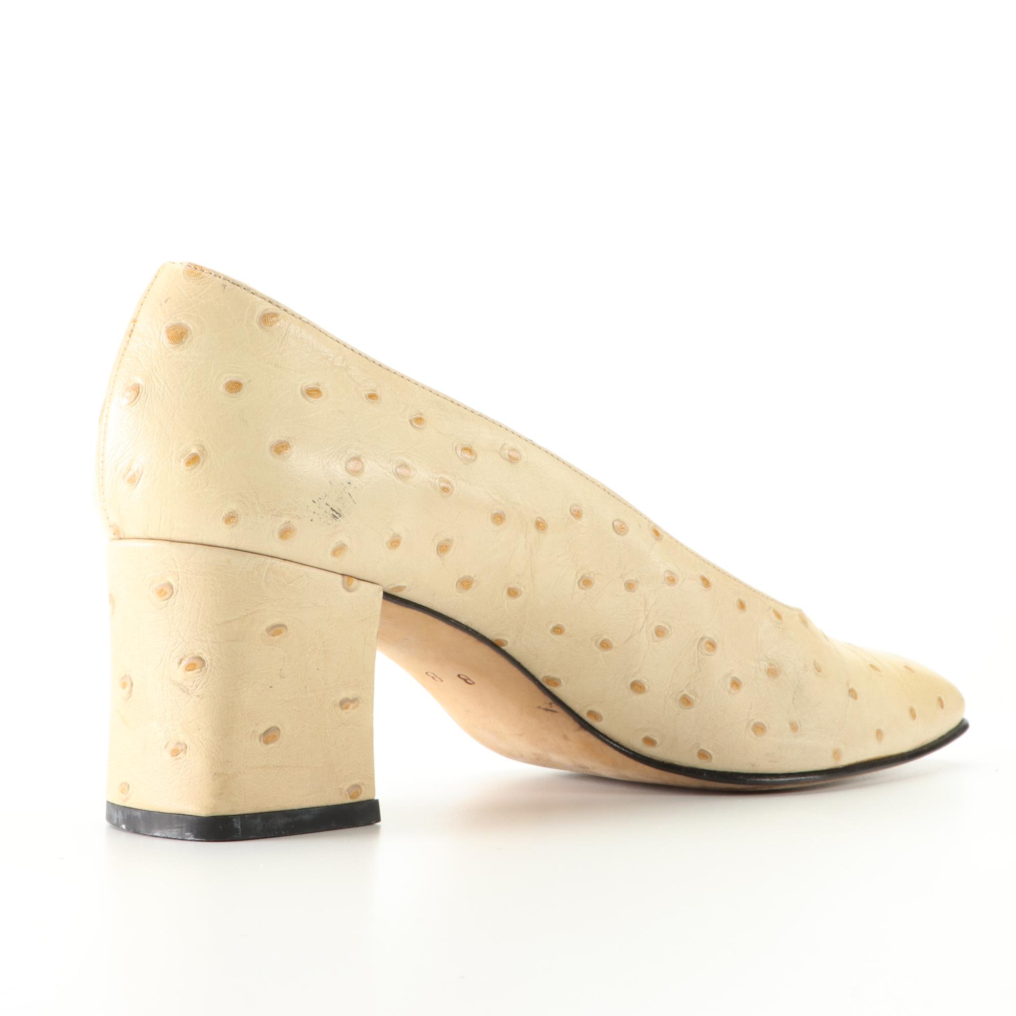Escada Square Toe Pumps in Ostrich Leather