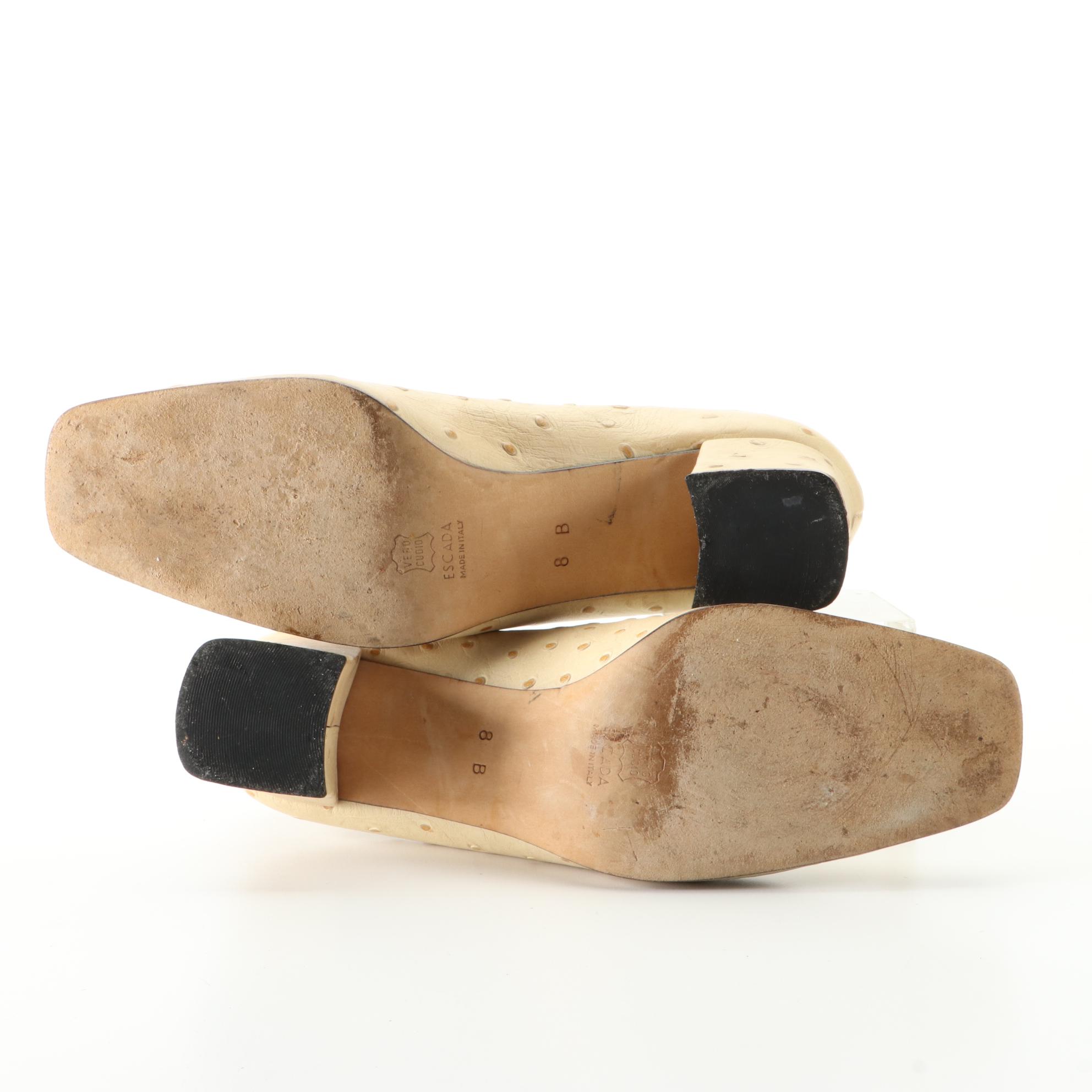 Escada Square Toe Pumps in Ostrich Leather