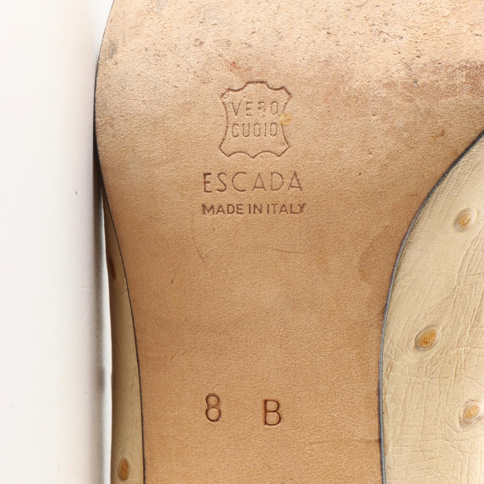 Escada Square Toe Pumps in Ostrich Leather