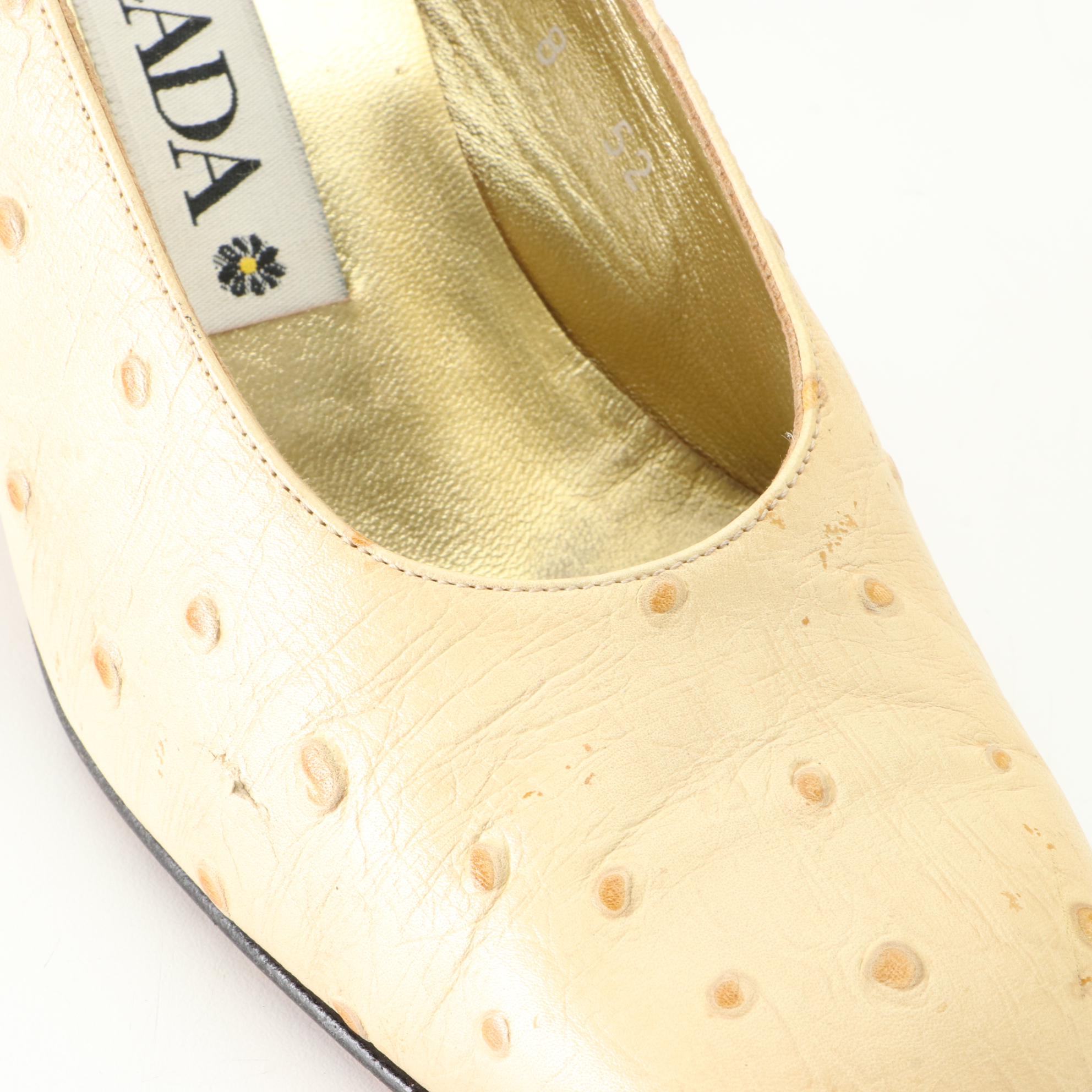 Escada Square Toe Pumps in Ostrich Leather