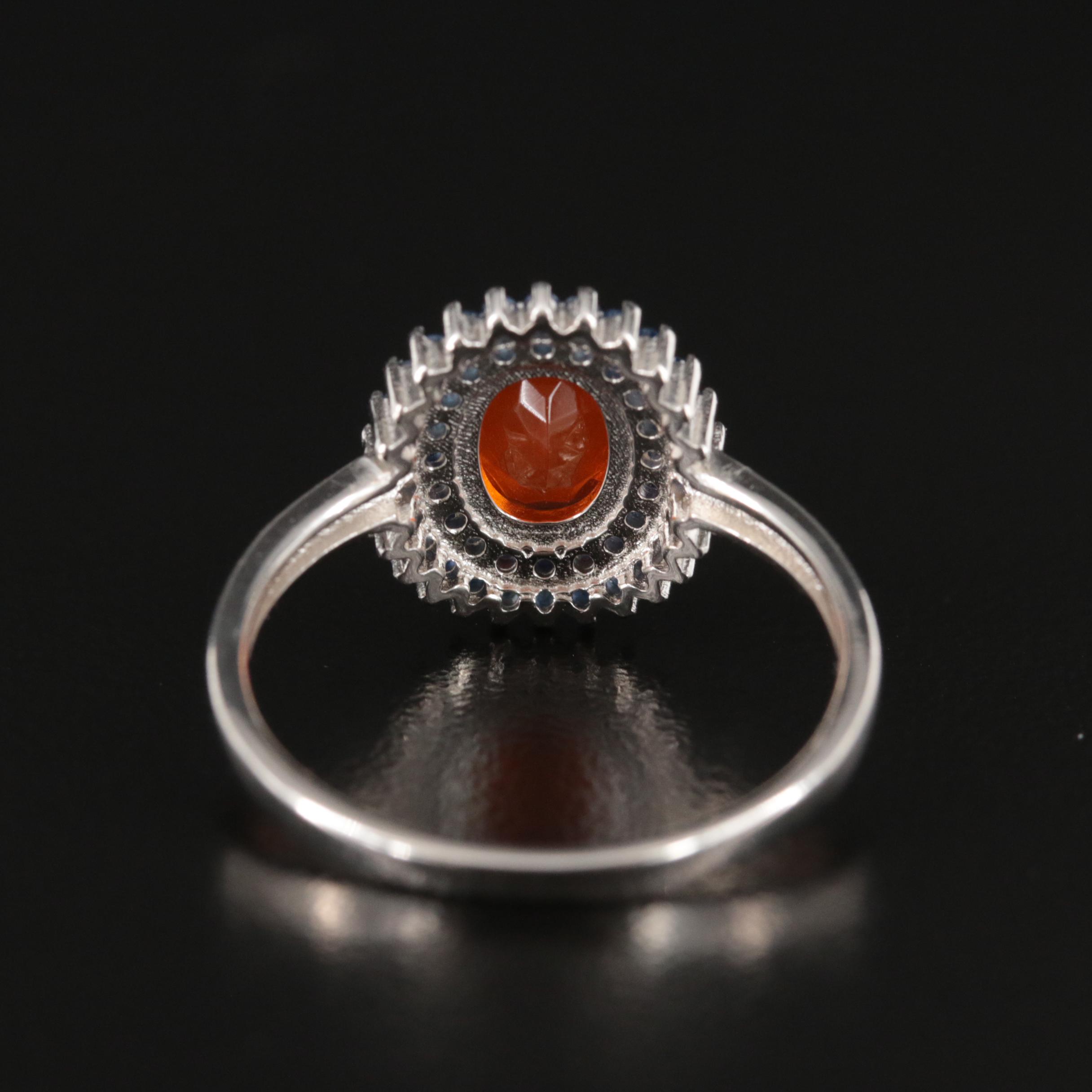 Sterling Fire Opal and Sapphire Ring