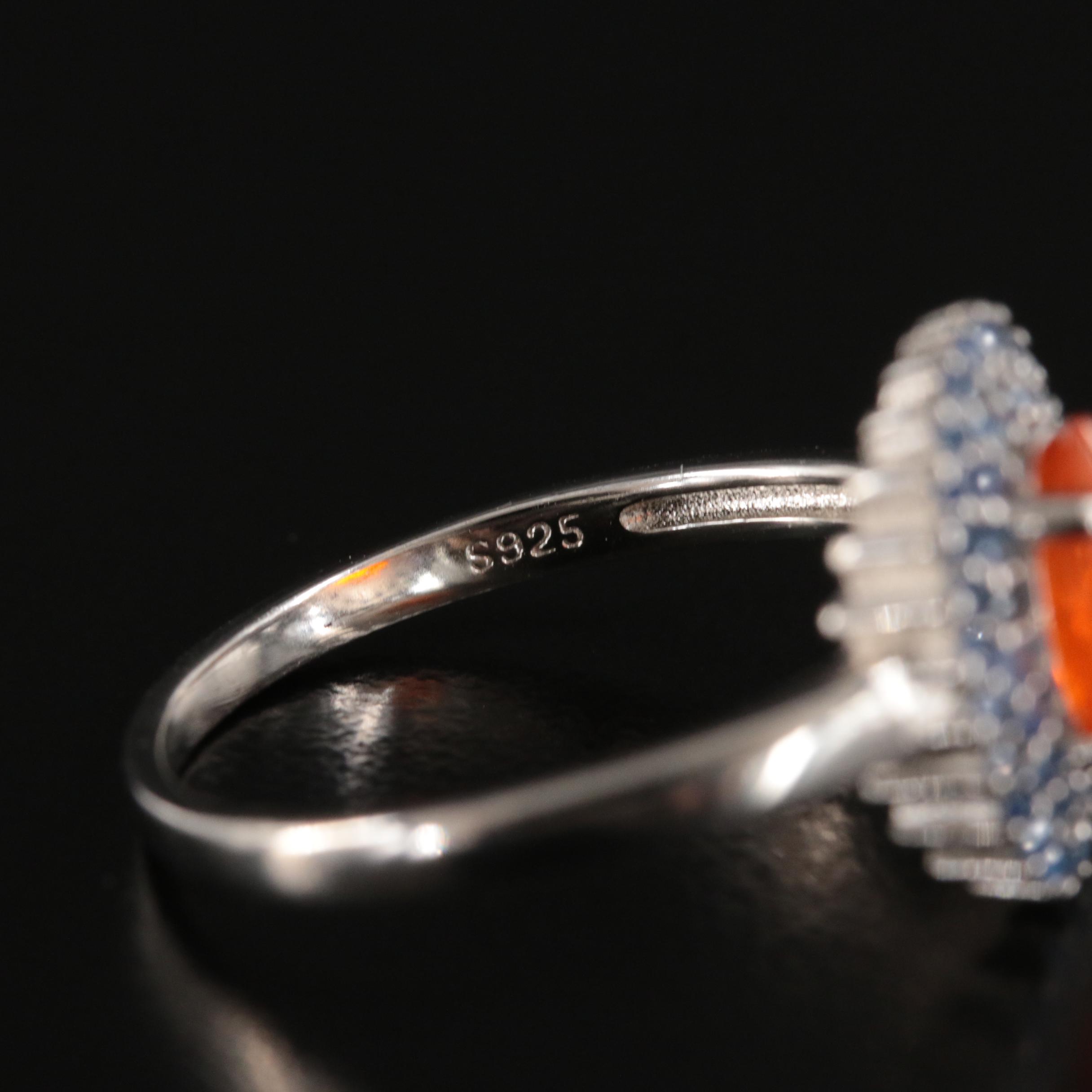 Sterling Fire Opal and Sapphire Ring