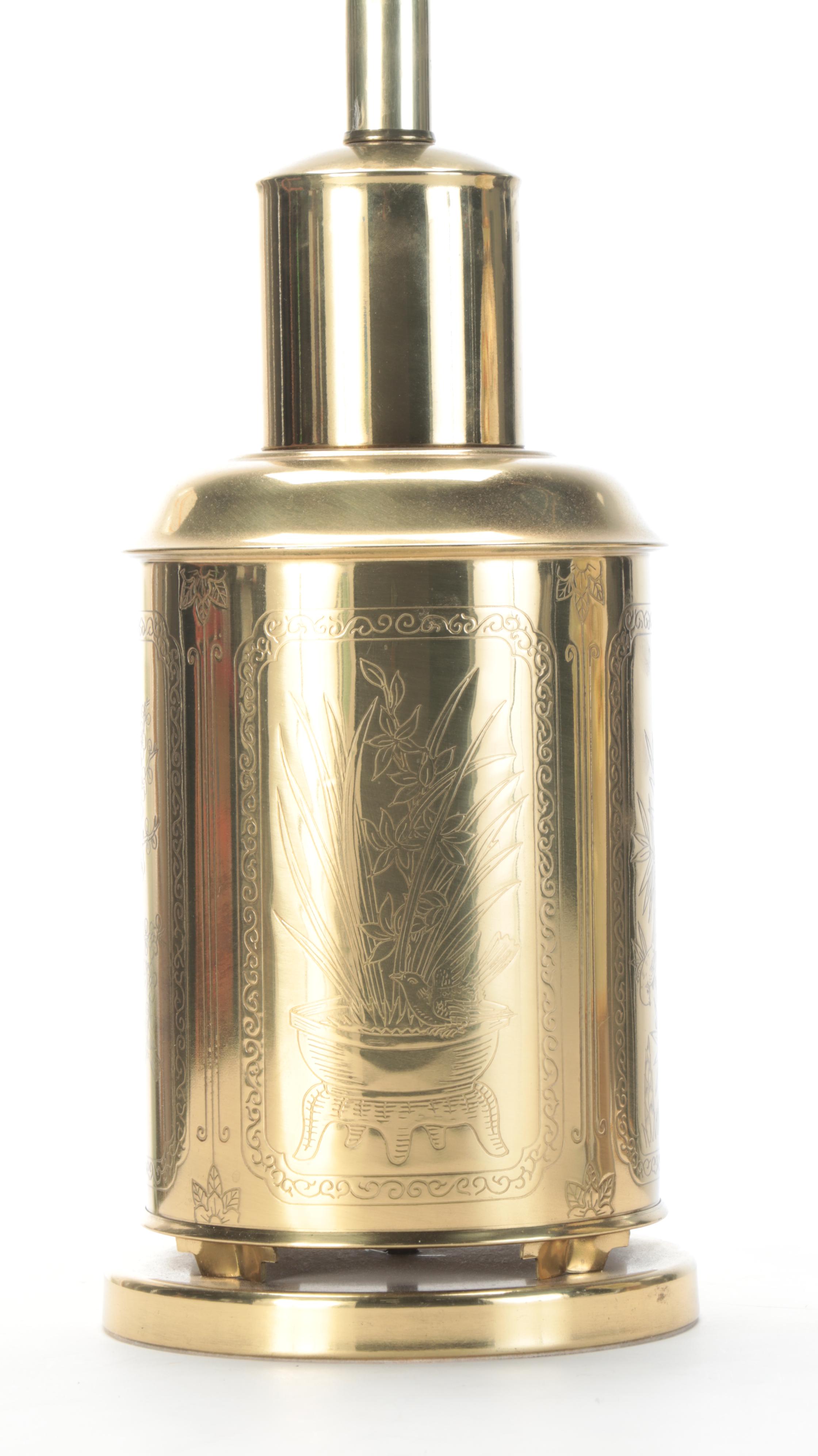 Brass Tea Canister and Painted Ceramic Table Lamps, Mid to Late 20th Century