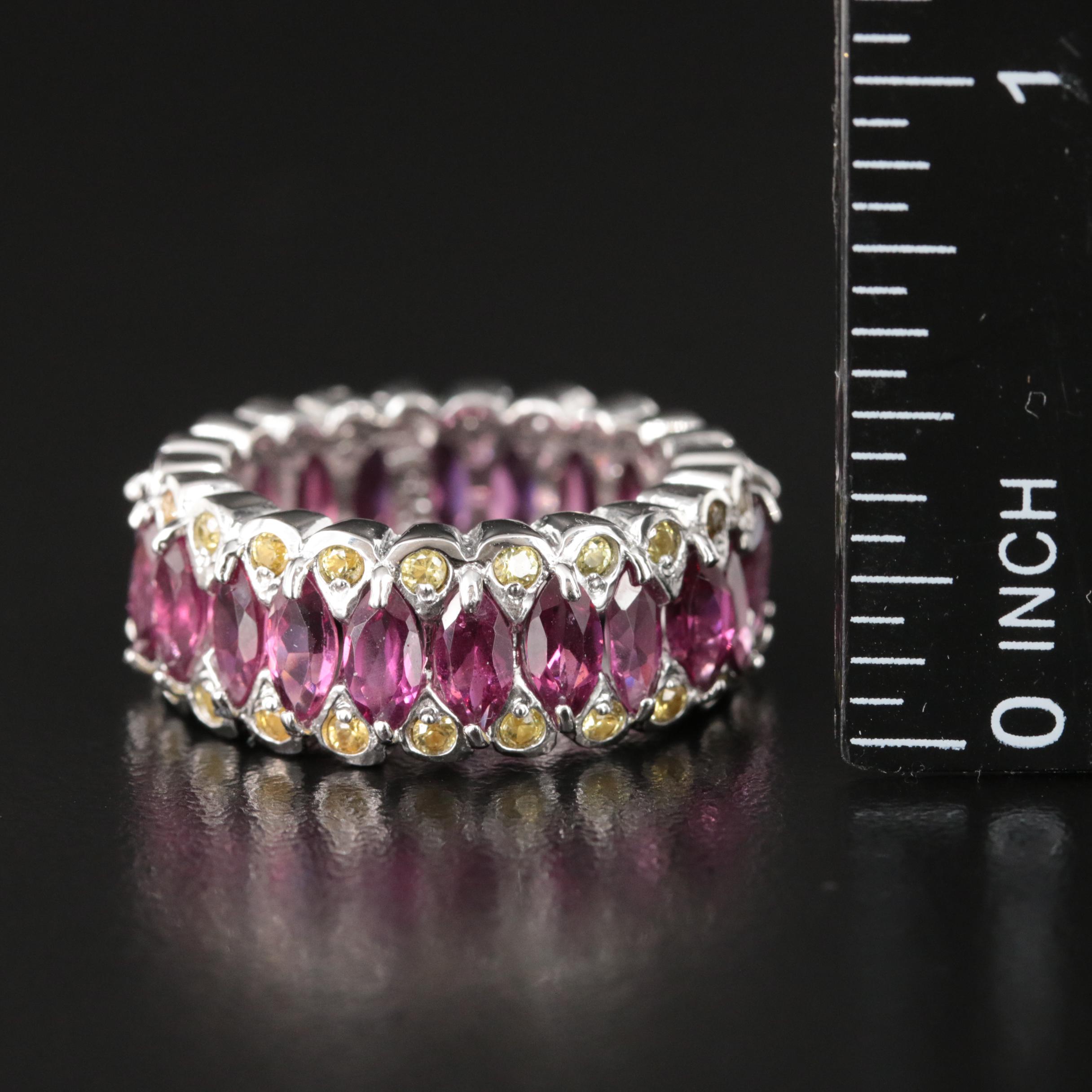Sterling Garnet and Sapphire Eternity Band