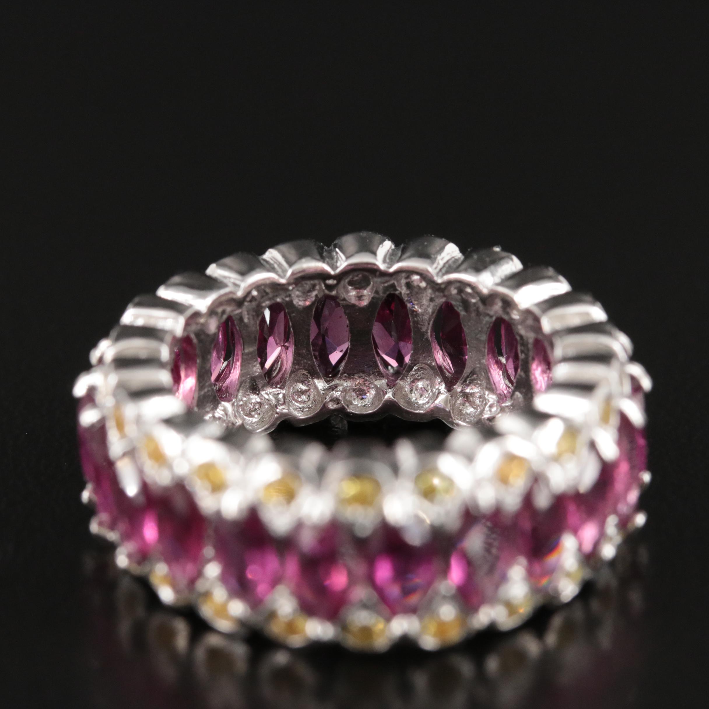 Sterling Garnet and Sapphire Eternity Band