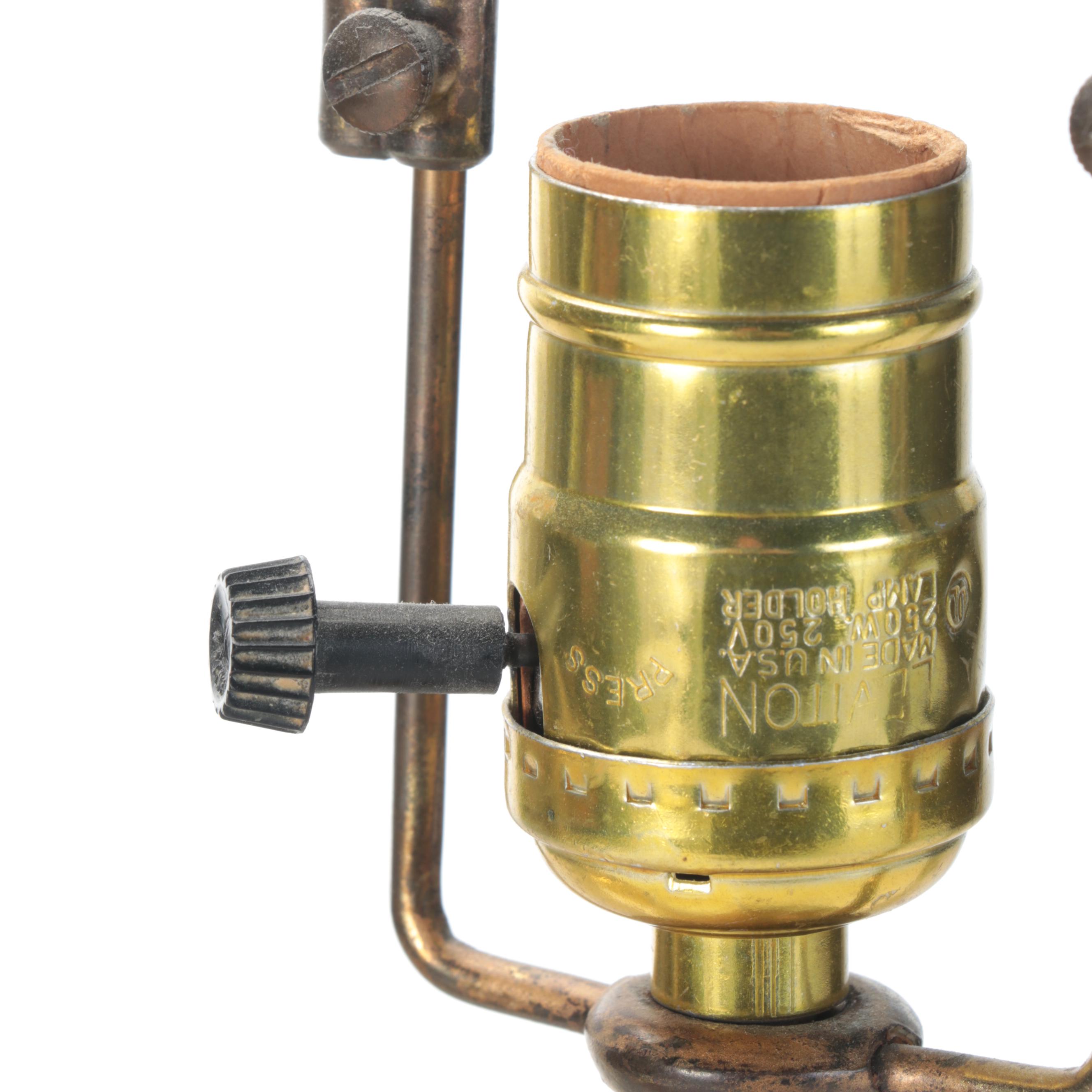 Brass Tea Canister and Painted Ceramic Table Lamps, Mid to Late 20th Century