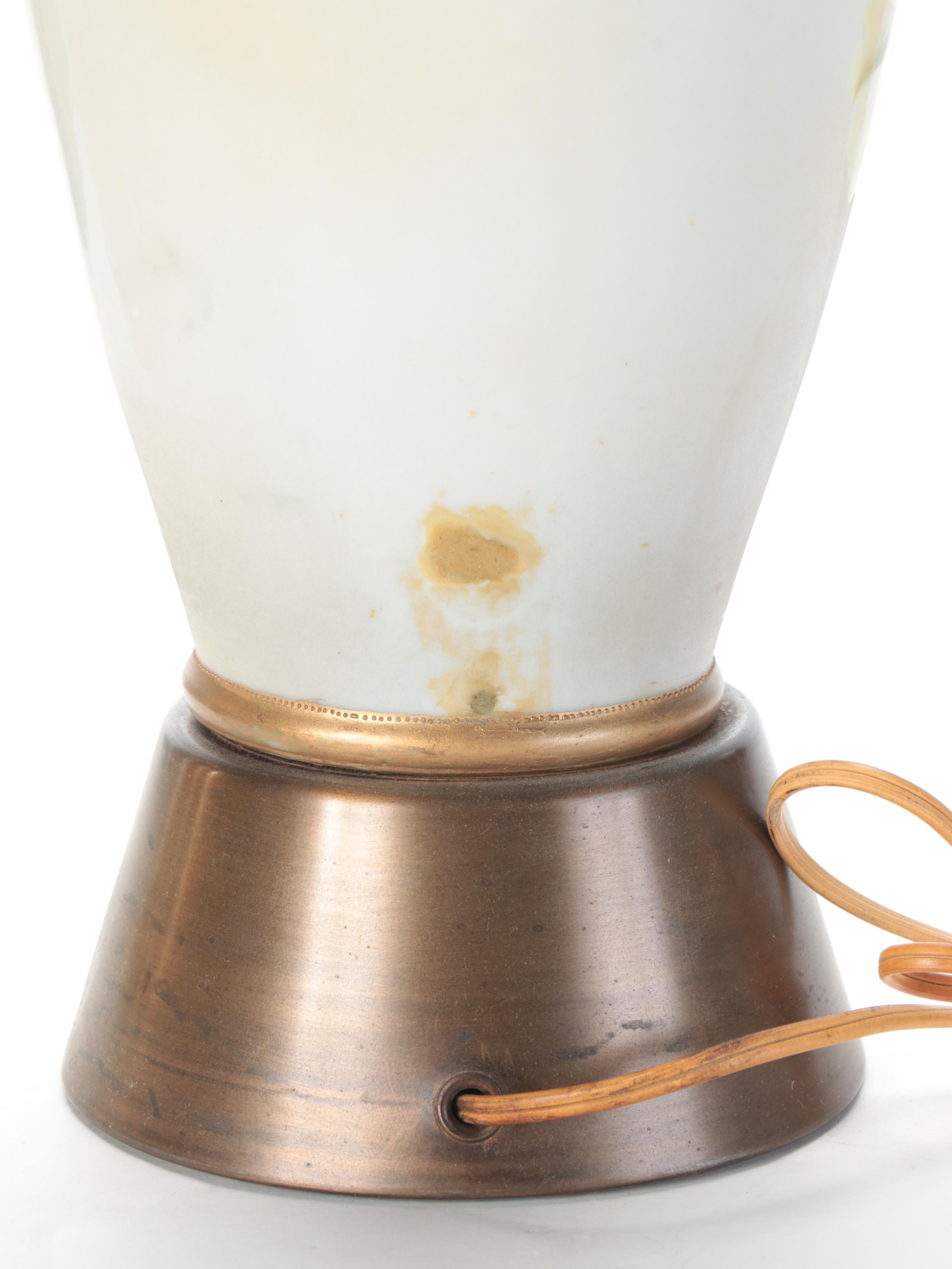 Brass Tea Canister and Painted Ceramic Table Lamps, Mid to Late 20th Century