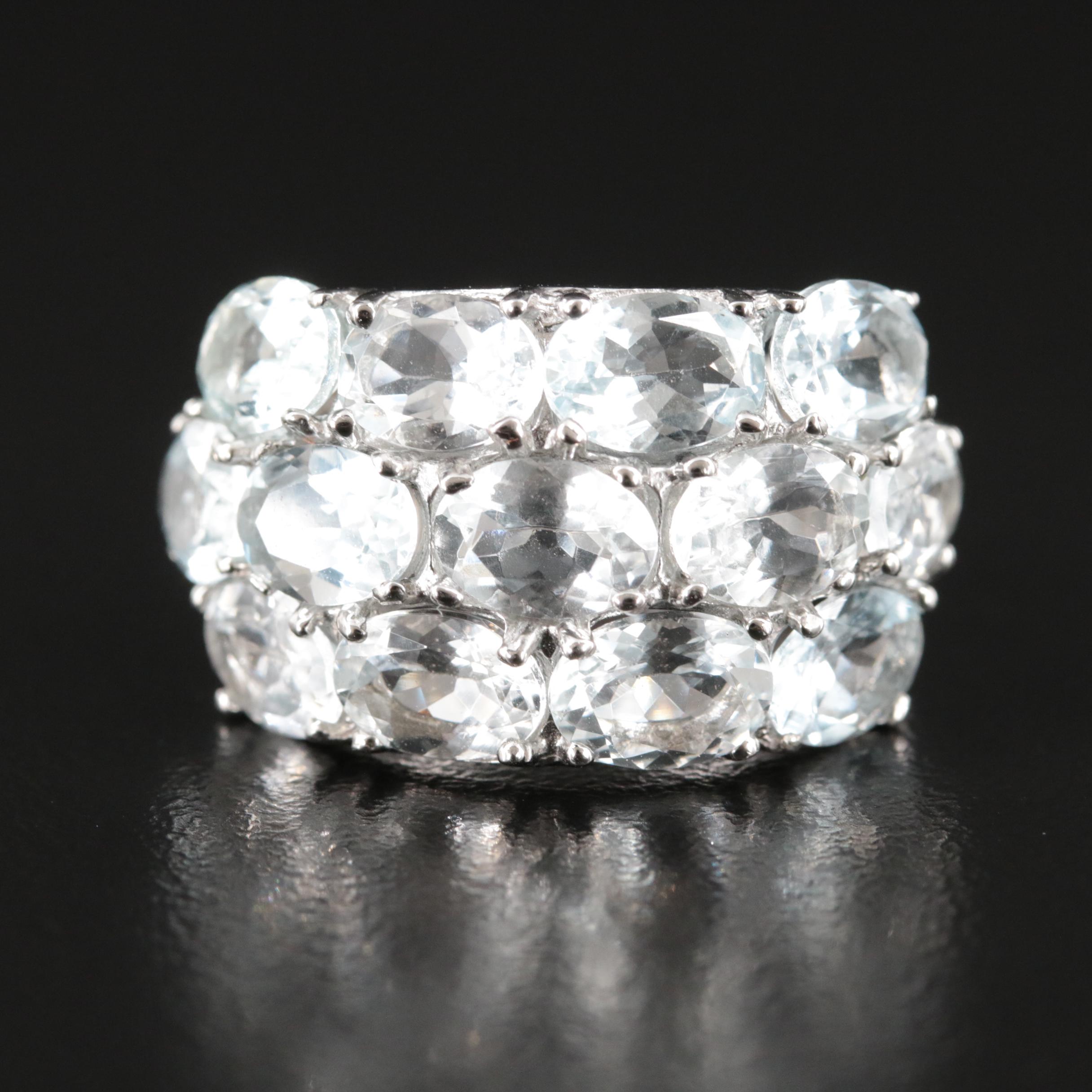 Sterling Aquamarine Triple Row Ring