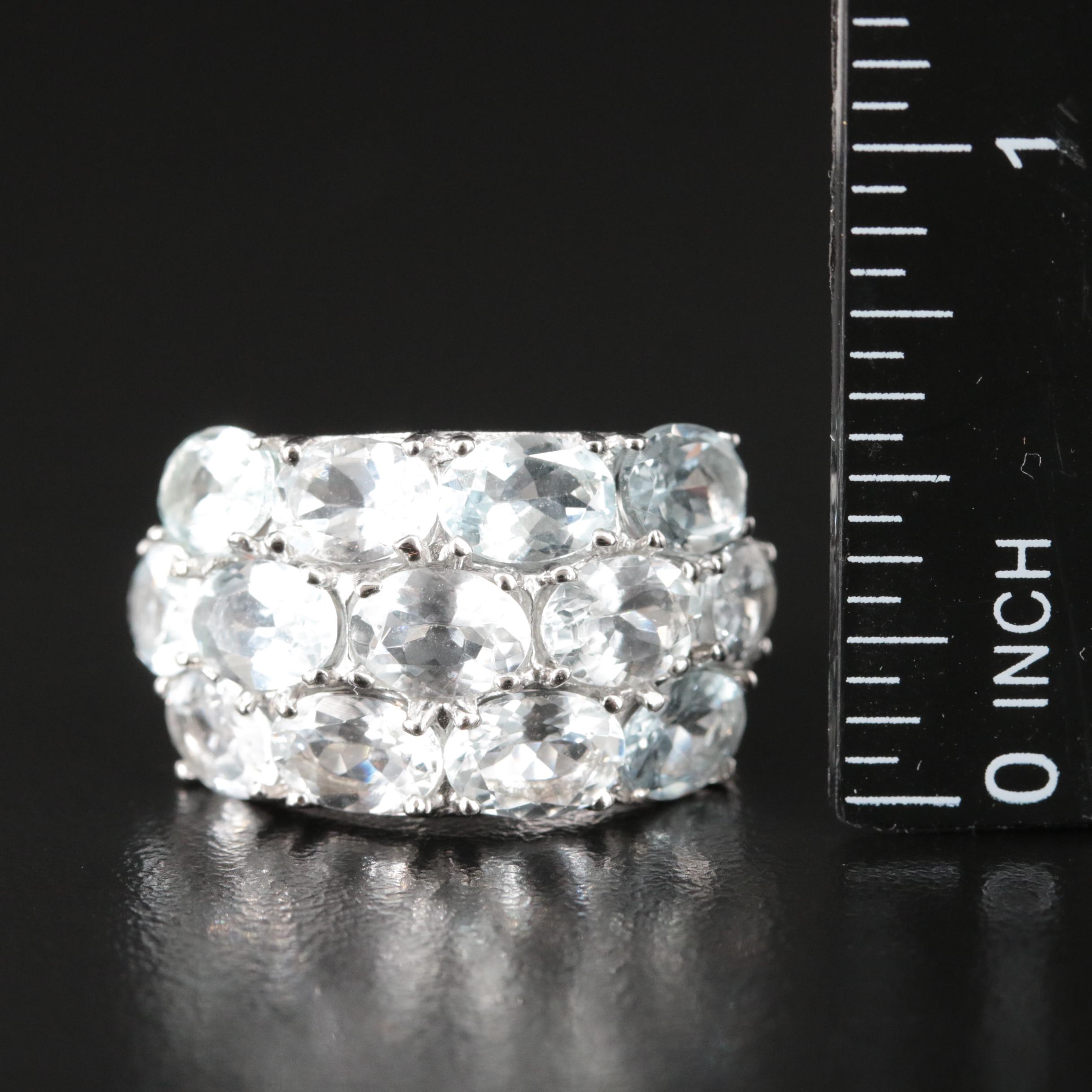 Sterling Aquamarine Triple Row Ring