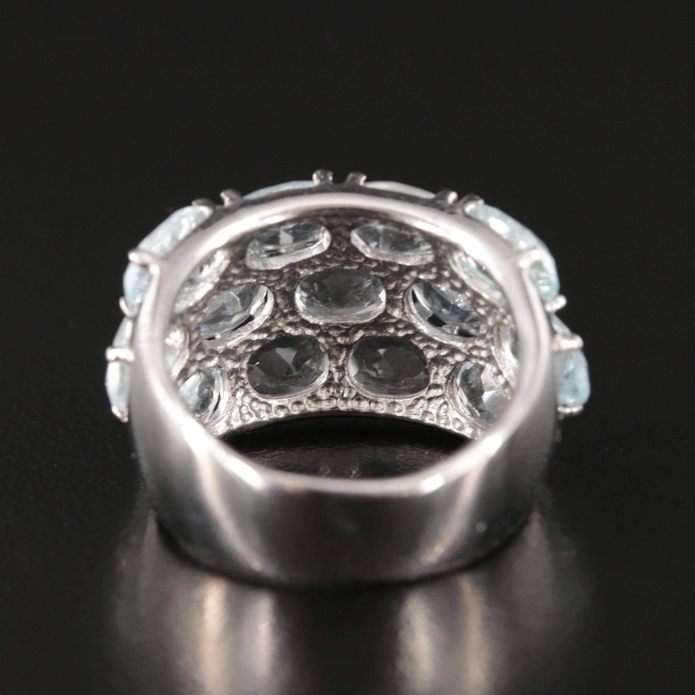 Sterling Aquamarine Triple Row Ring