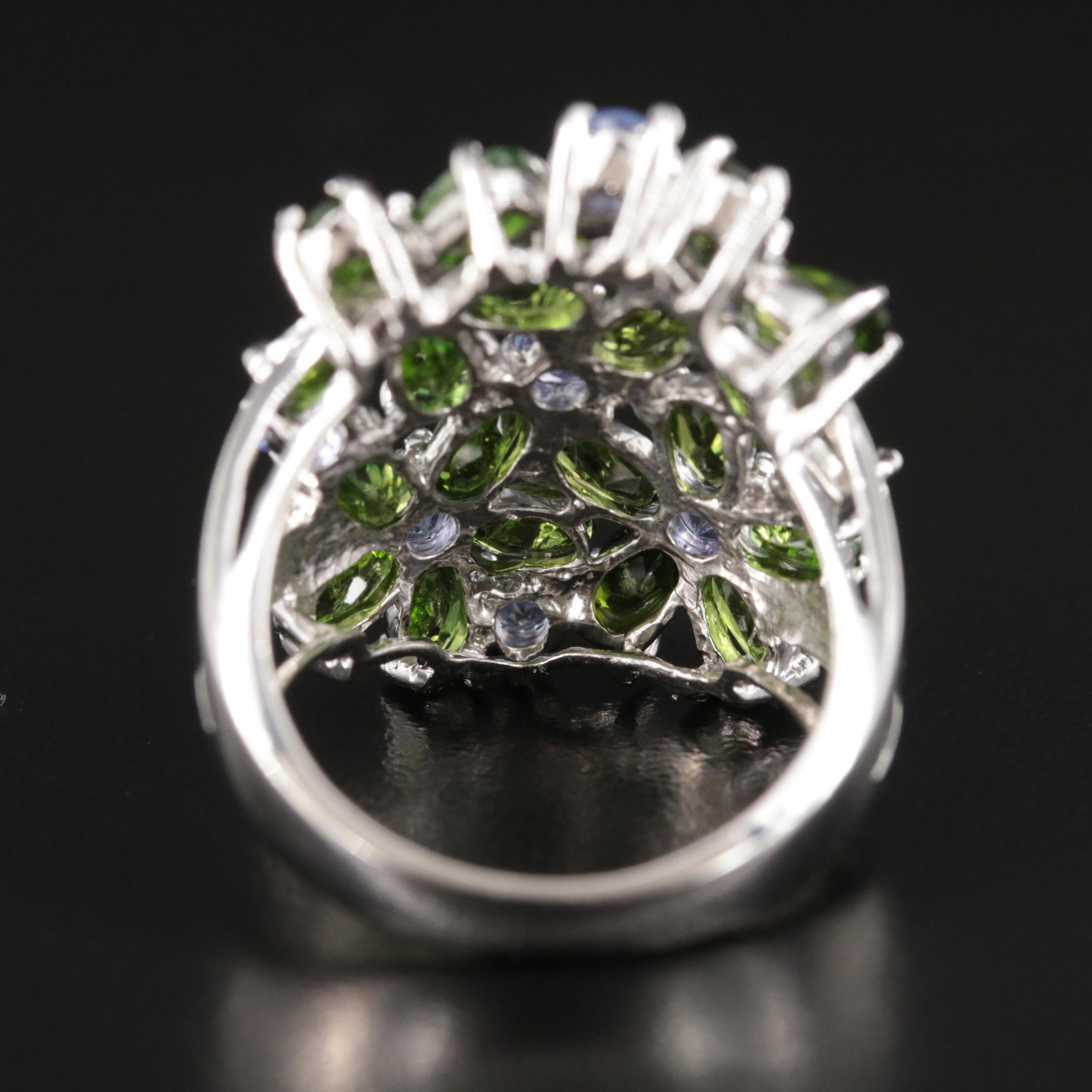 Sterling Tanzanite and Diopside Floral Cluster Ring