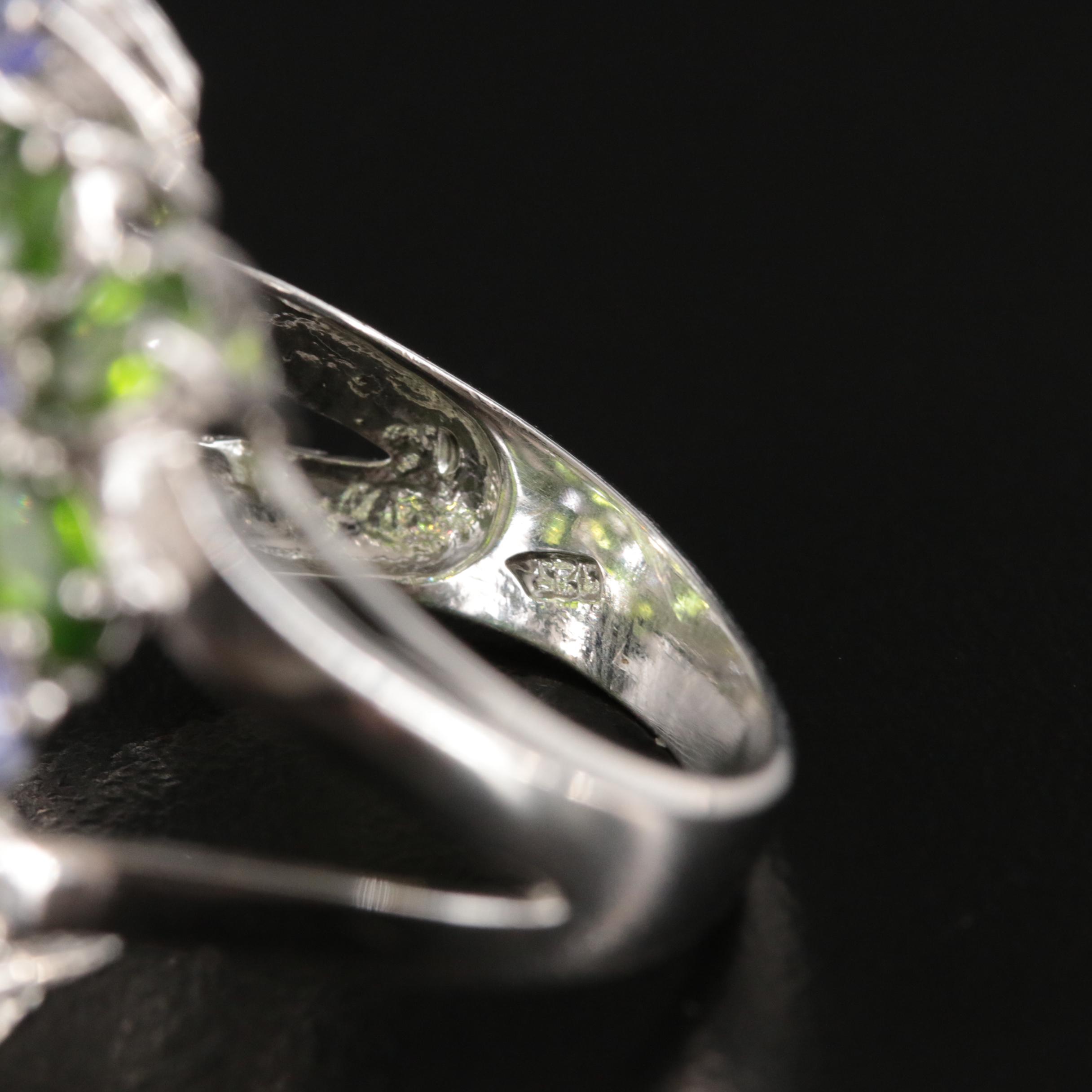 Sterling Tanzanite and Diopside Floral Cluster Ring