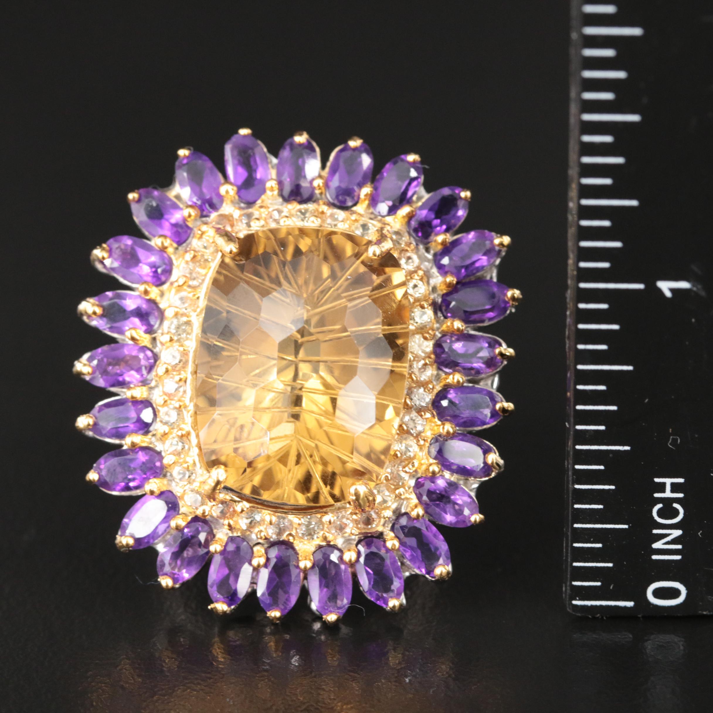 Sterling Citrine and Amethyst Cocktail Ring