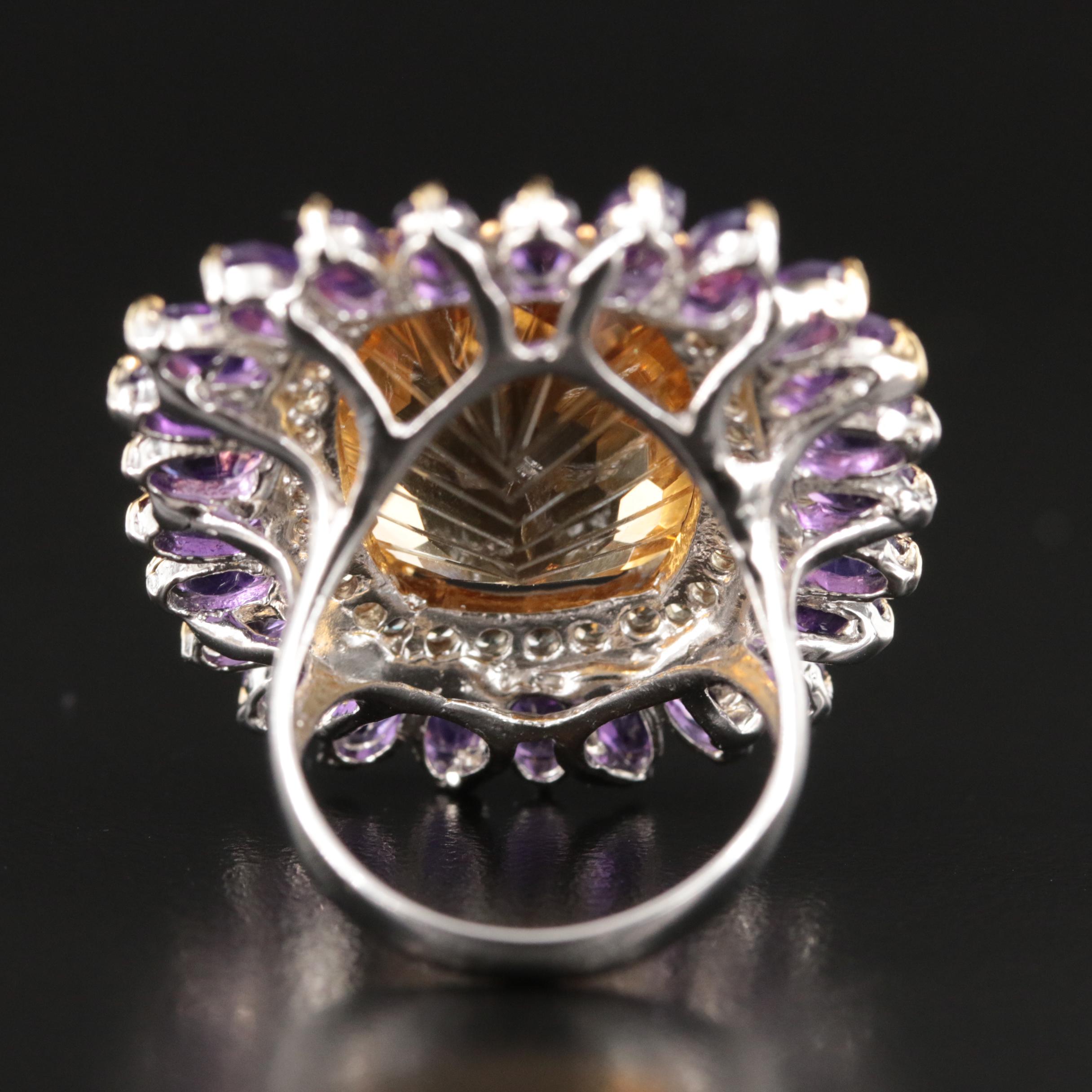 Sterling Citrine and Amethyst Cocktail Ring