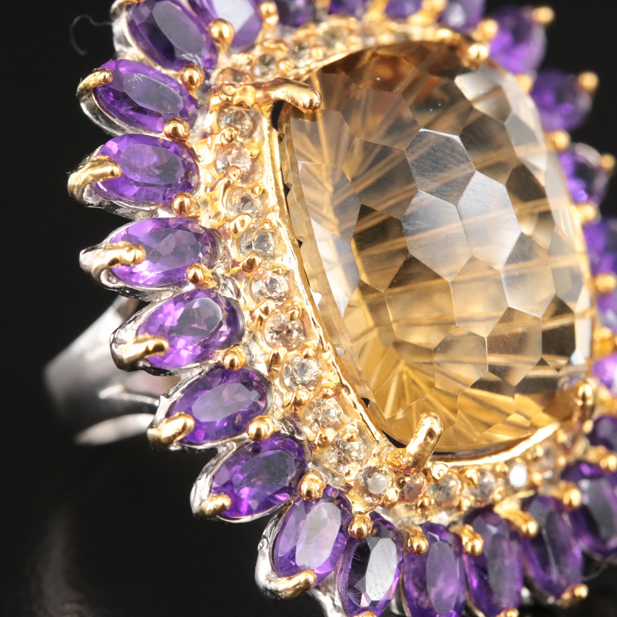 Sterling Citrine and Amethyst Cocktail Ring