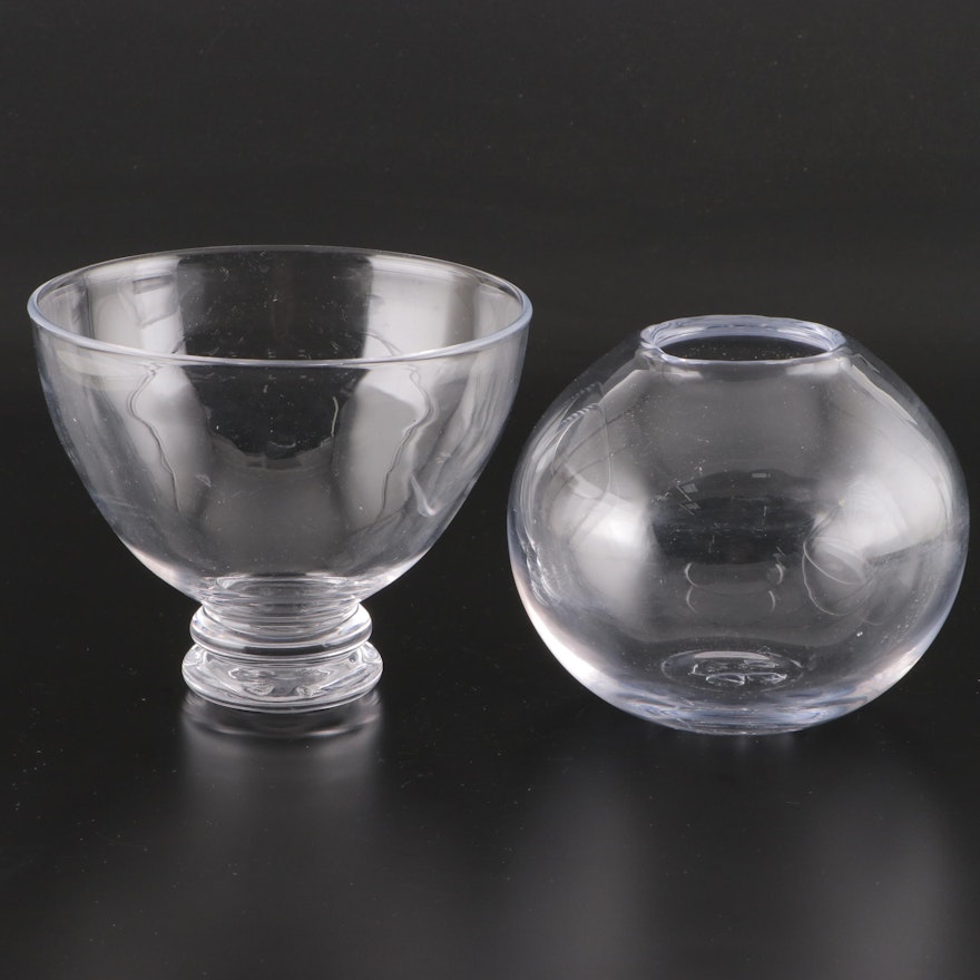 Simon Pearce Glass Rose Bowl Vase and Footed Bowl