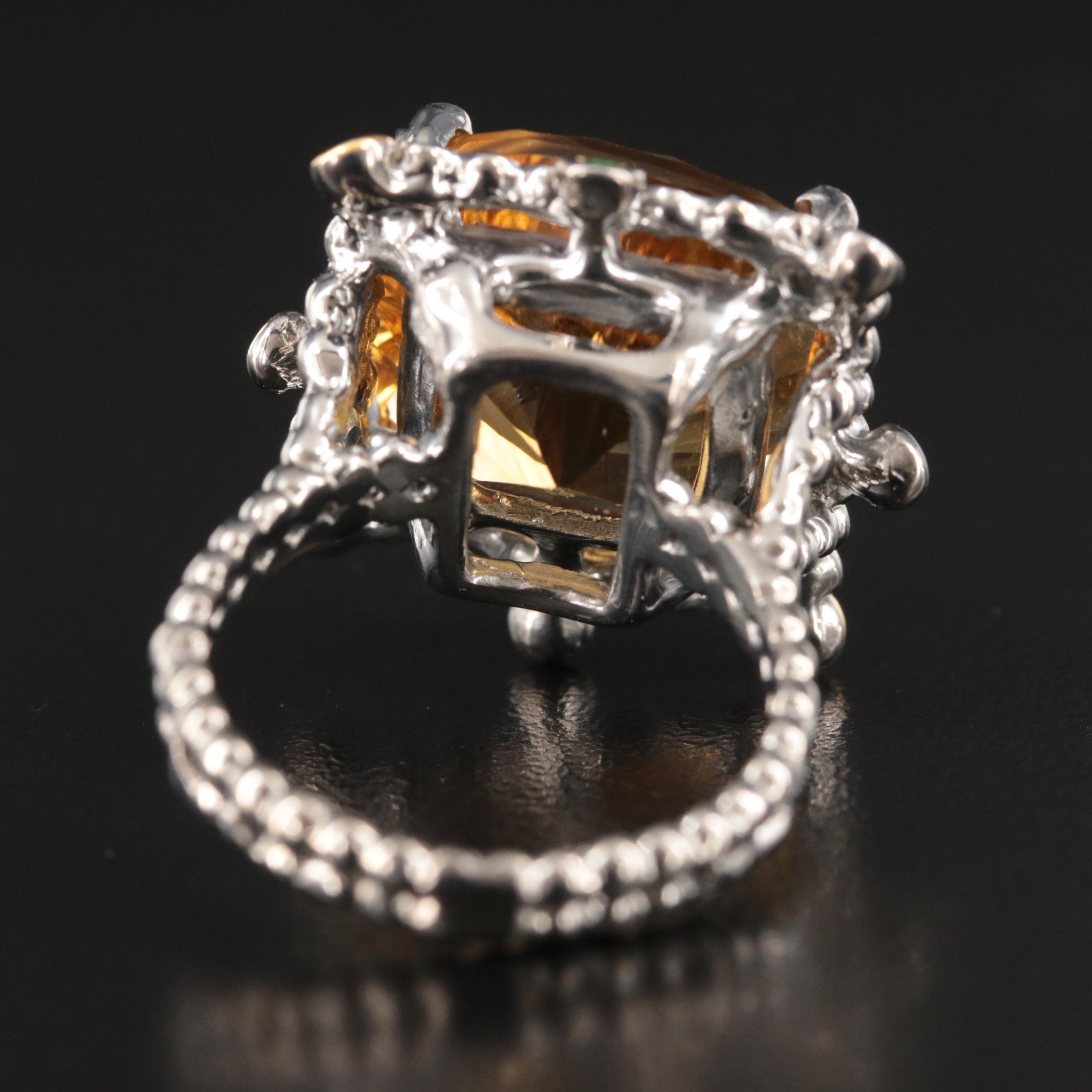 Sterling Citrine, Sapphire and Diopside Ring