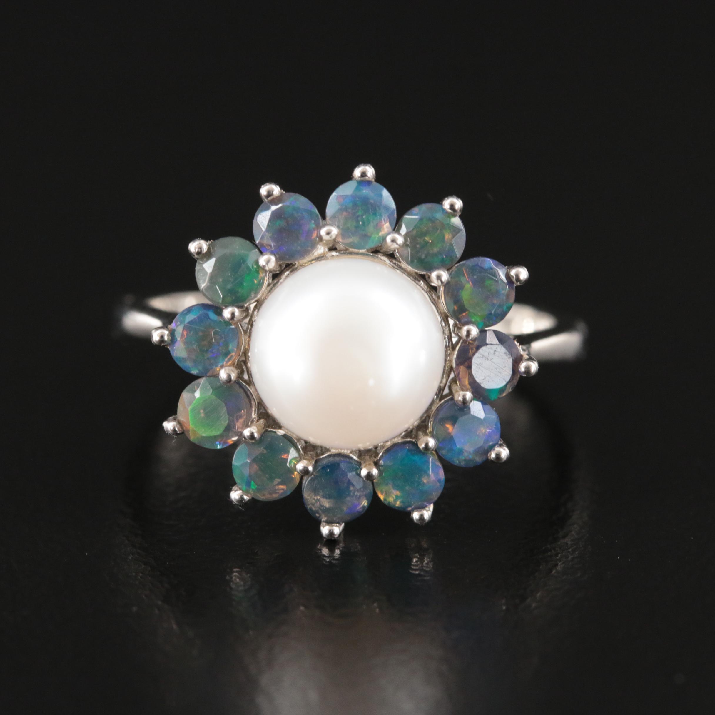 Sterling Pearl and Opal Ring