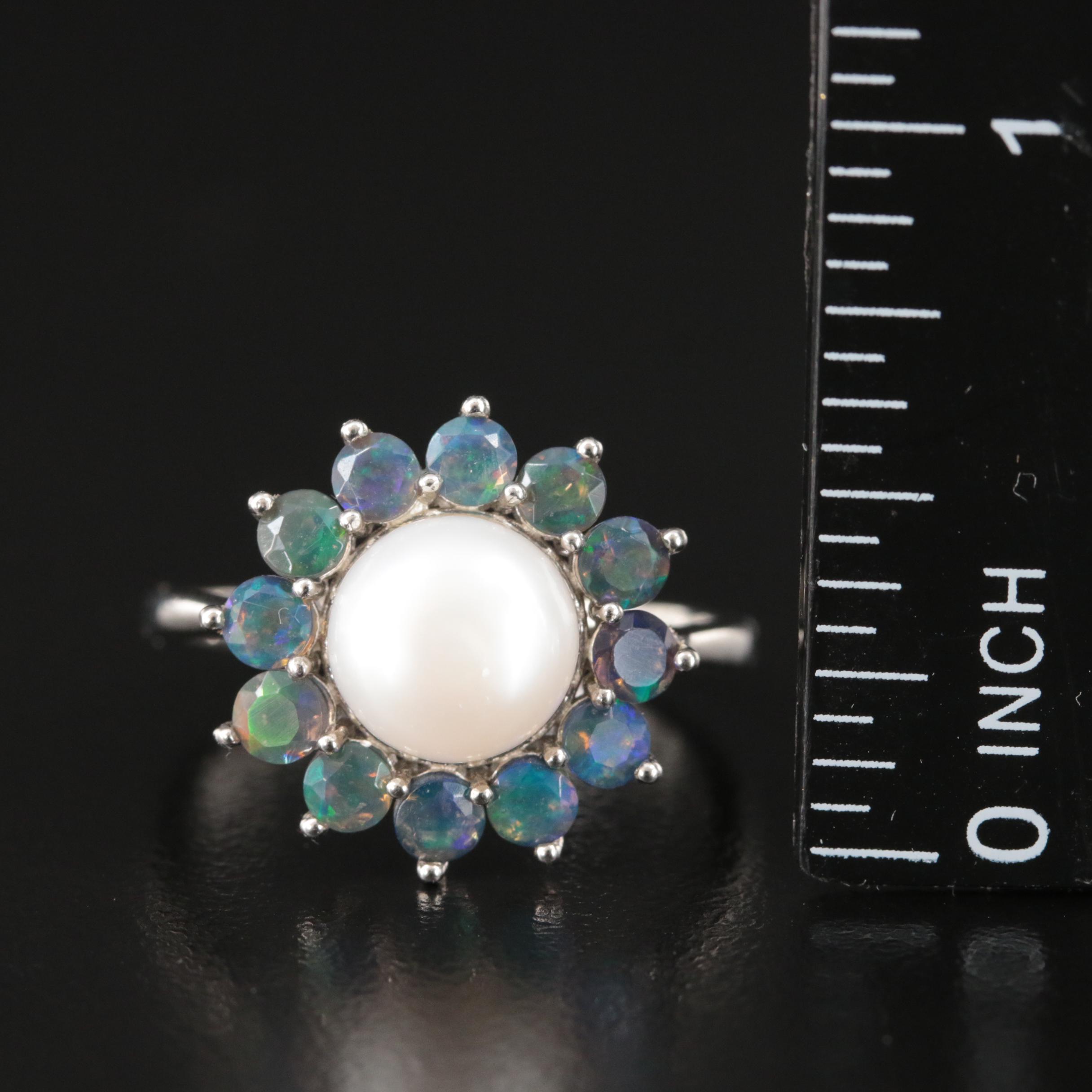 Sterling Pearl and Opal Ring