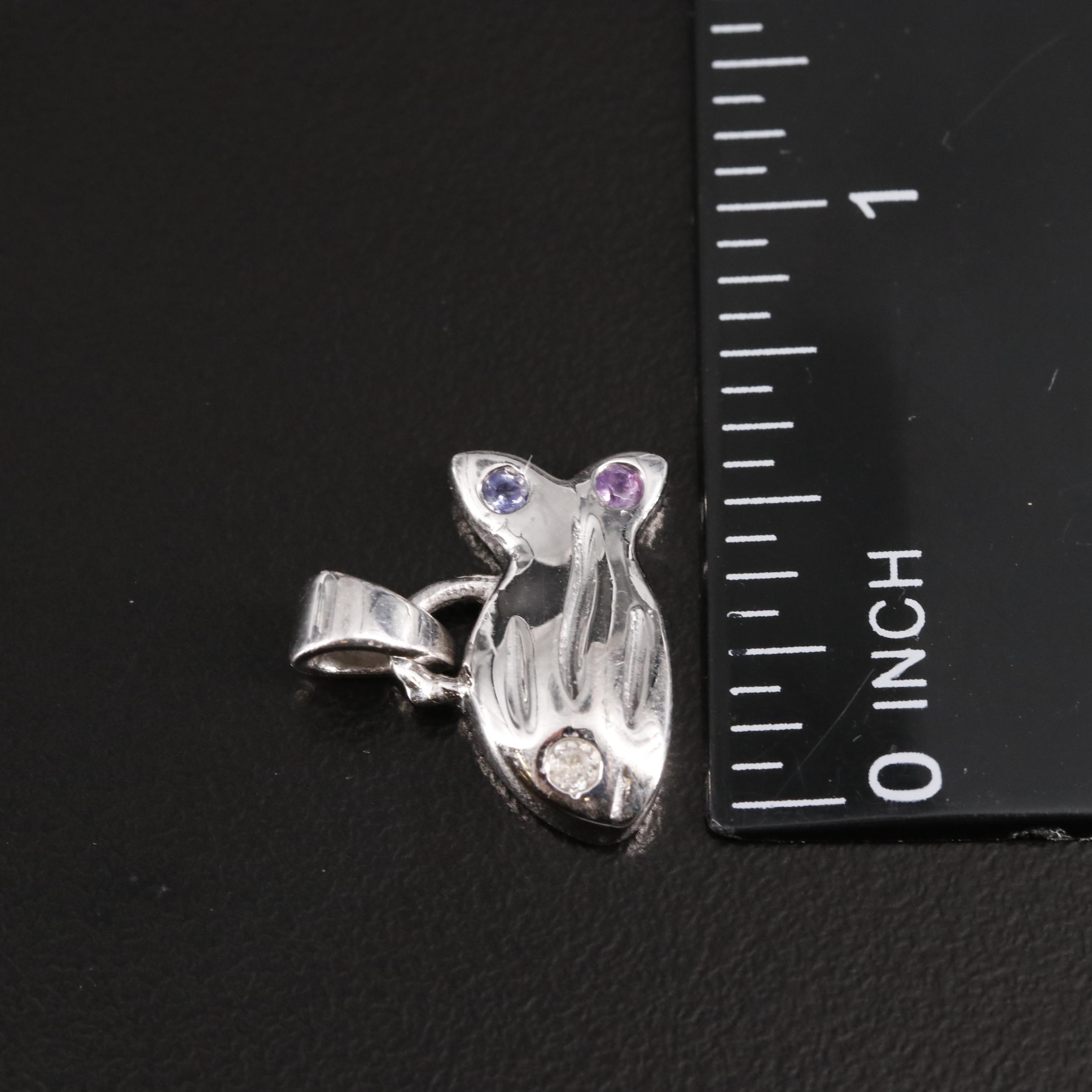 Sterling Amethyst, White Topaz, and Iolite Fish Pendant