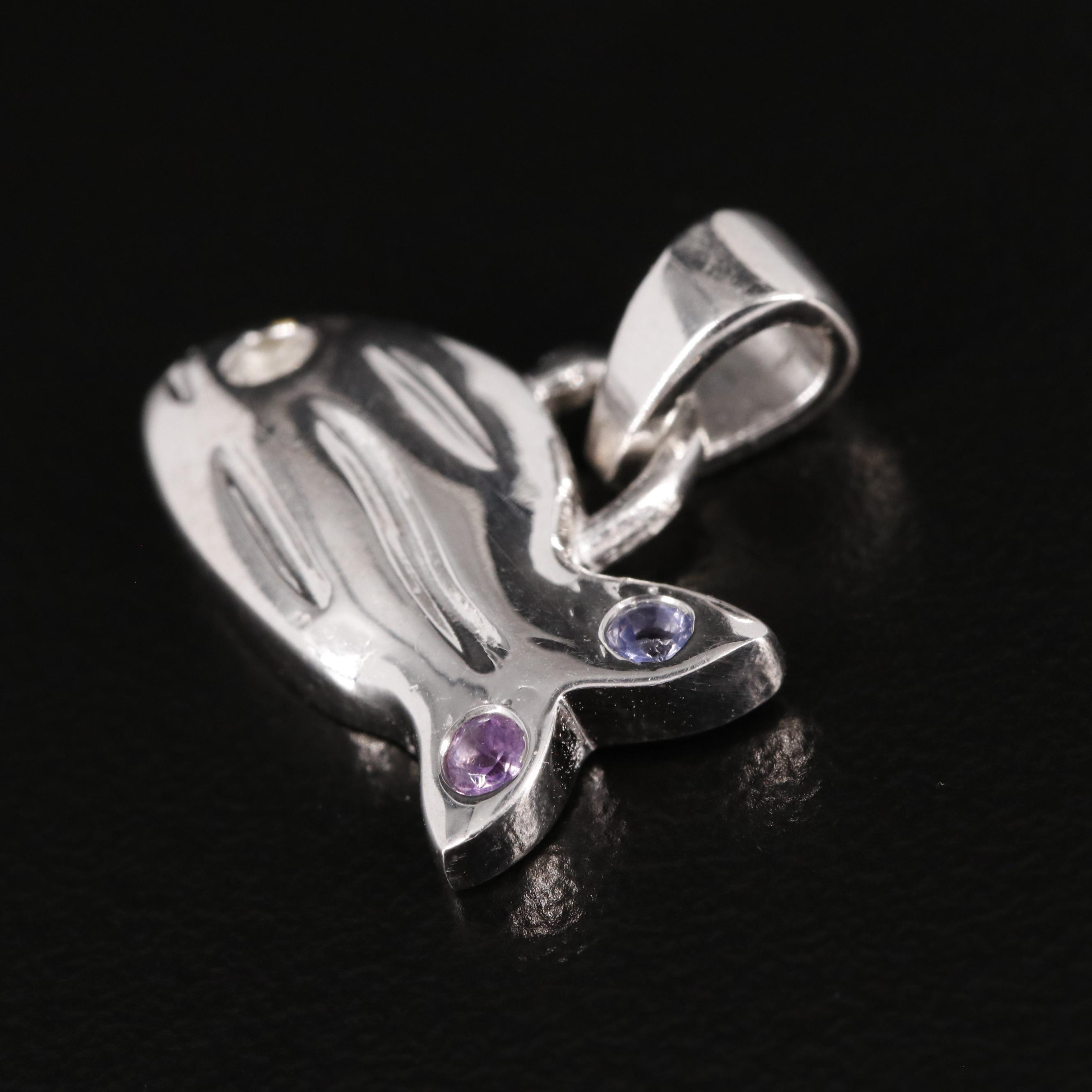 Sterling Amethyst, White Topaz, and Iolite Fish Pendant