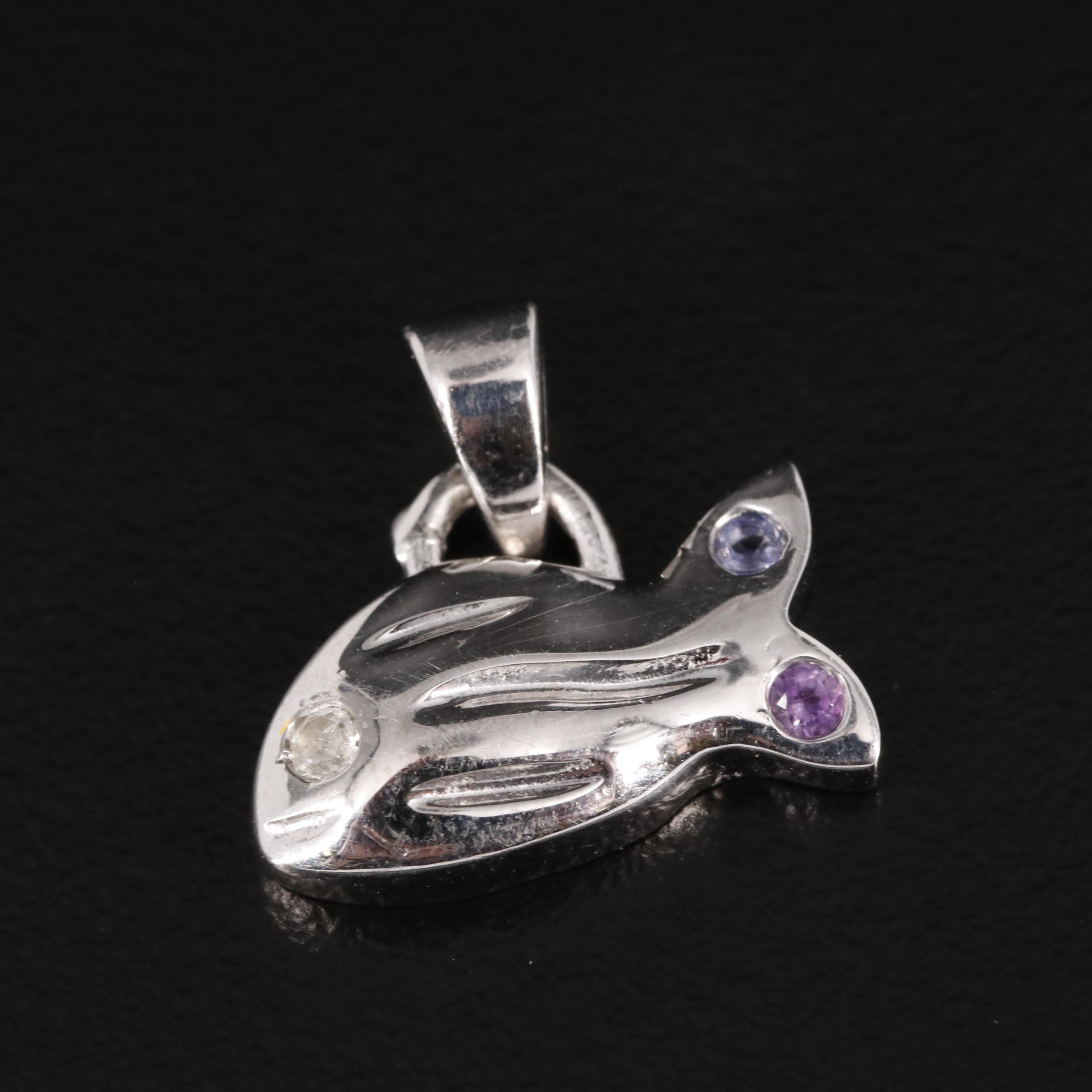 Sterling Amethyst, White Topaz, and Iolite Fish Pendant