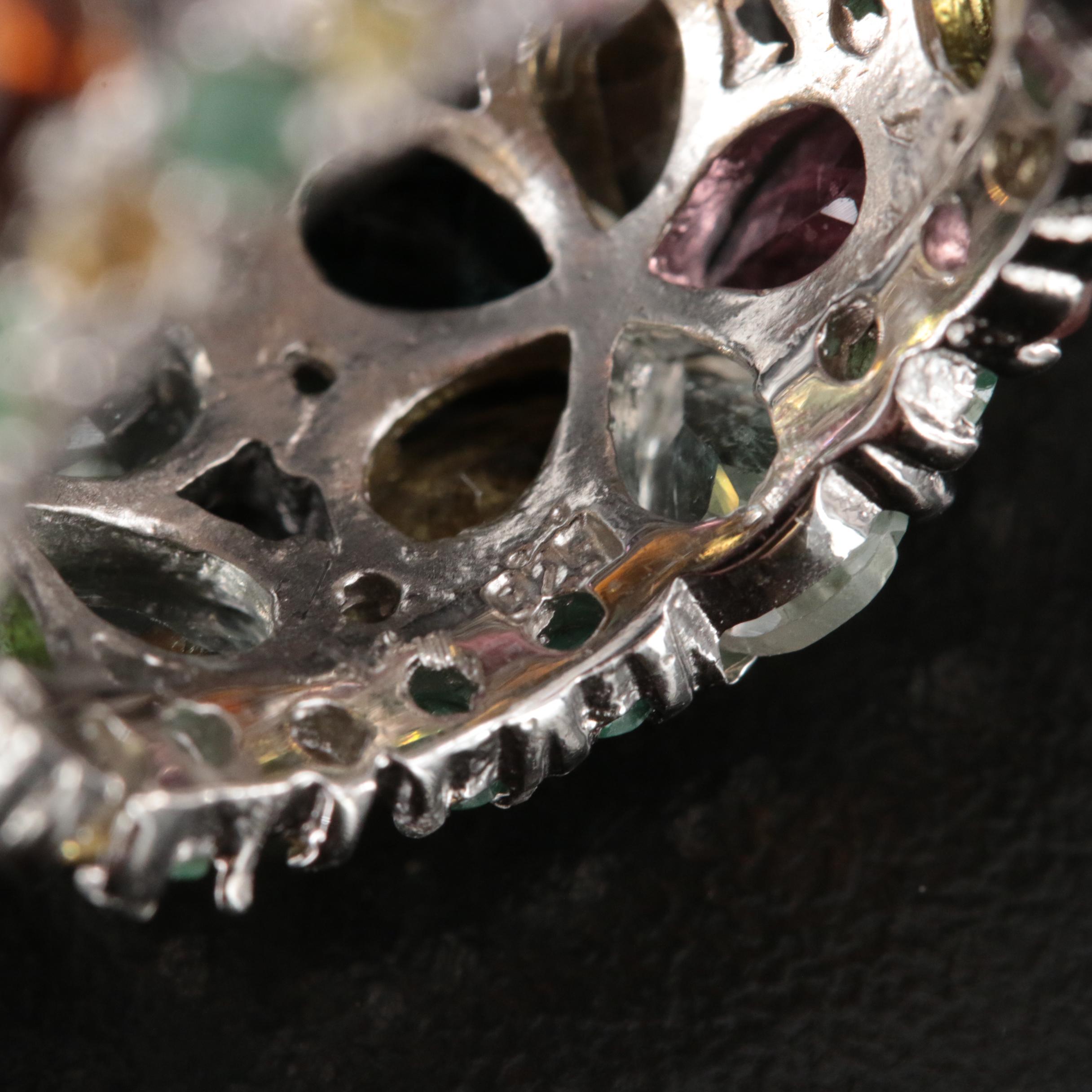 Sterling Tourmaline, Emerald and Peridot Floral Ring