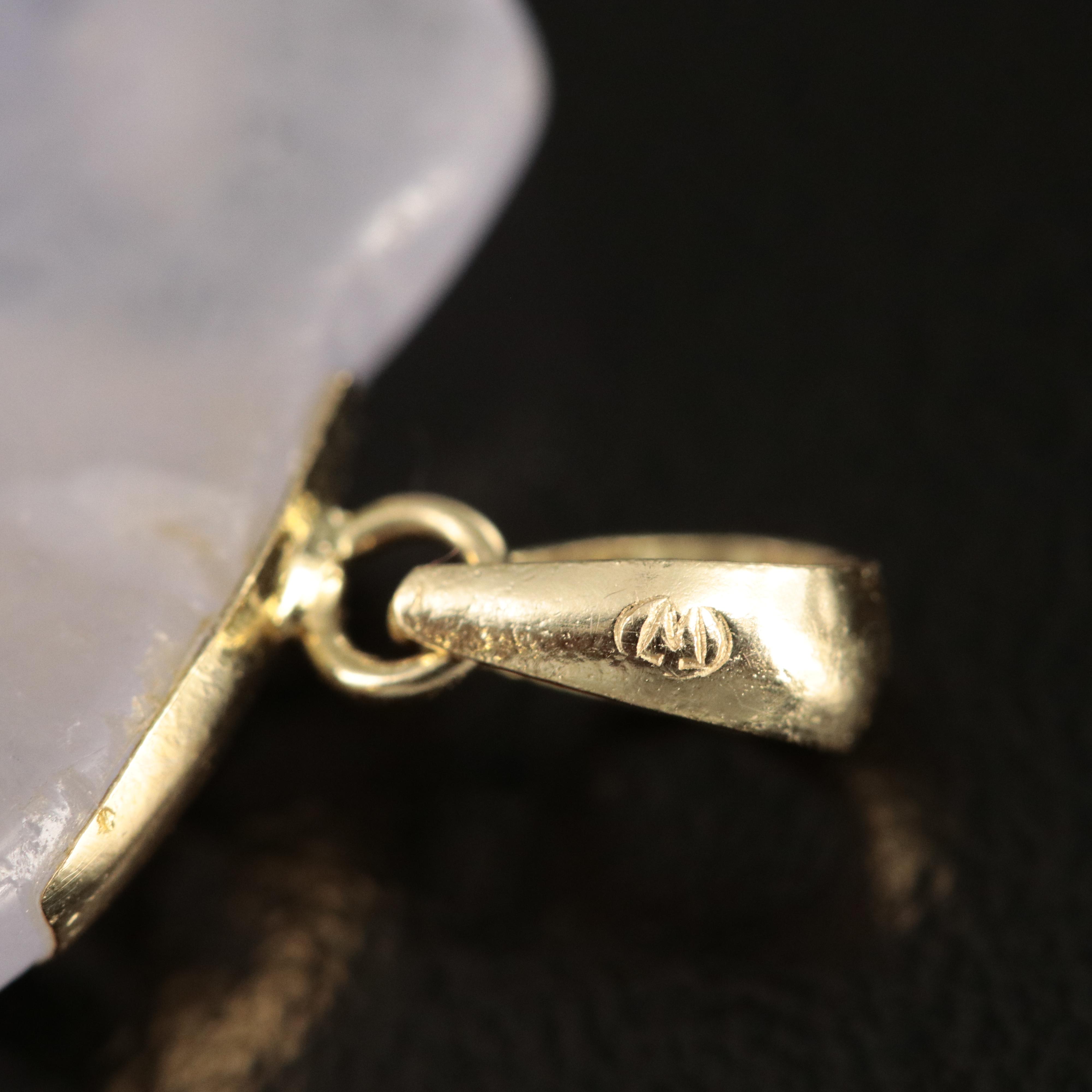 14K Carved Jadeite Elephant Pendant with Longevity Accent