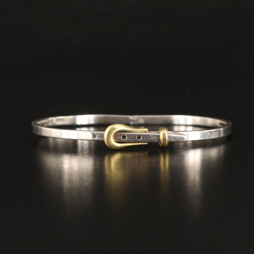 Sterling Buckle Bracelet with Brass Accents