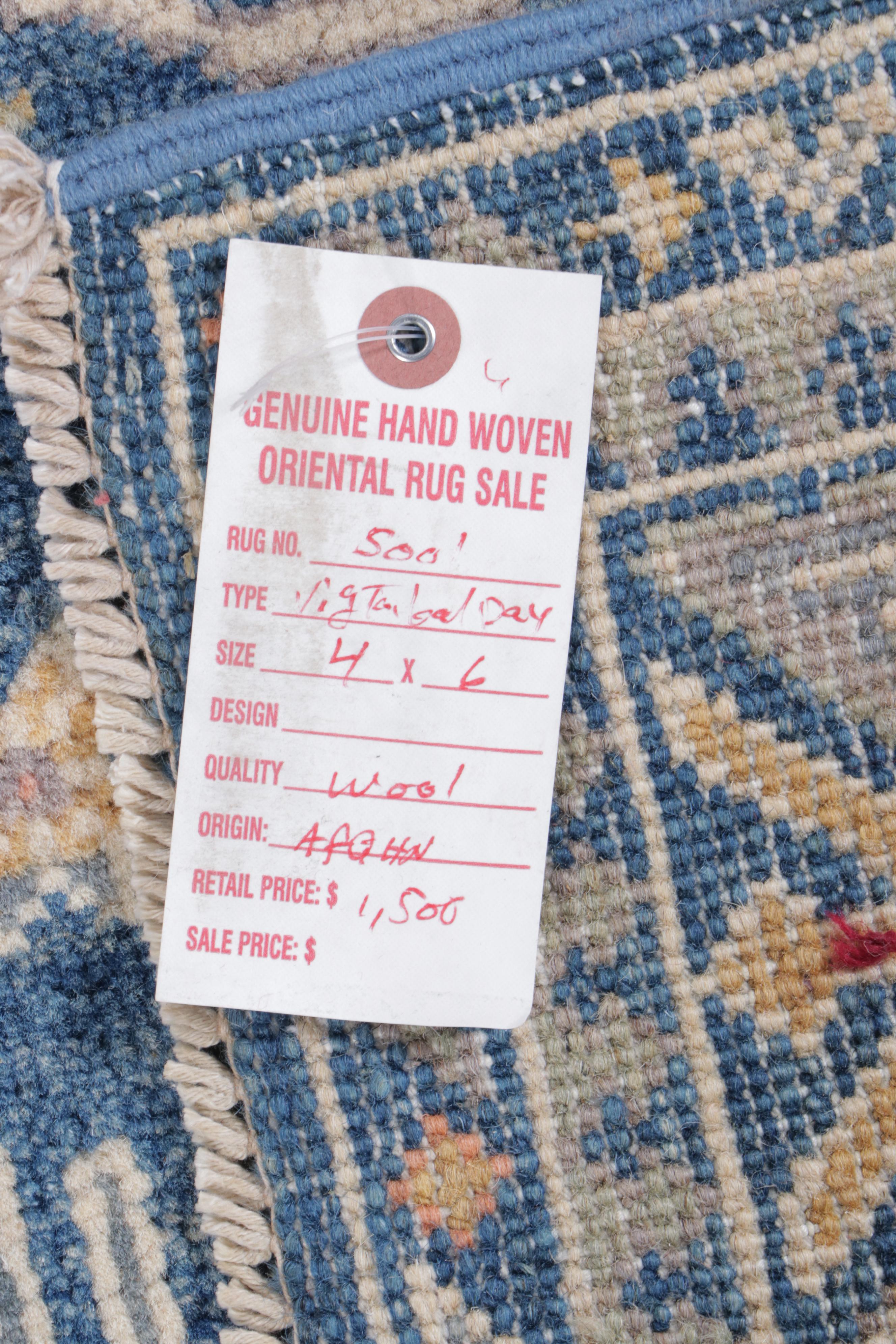 4'1 x 6' Hand-Knotted Afghan Kazak Area Rug