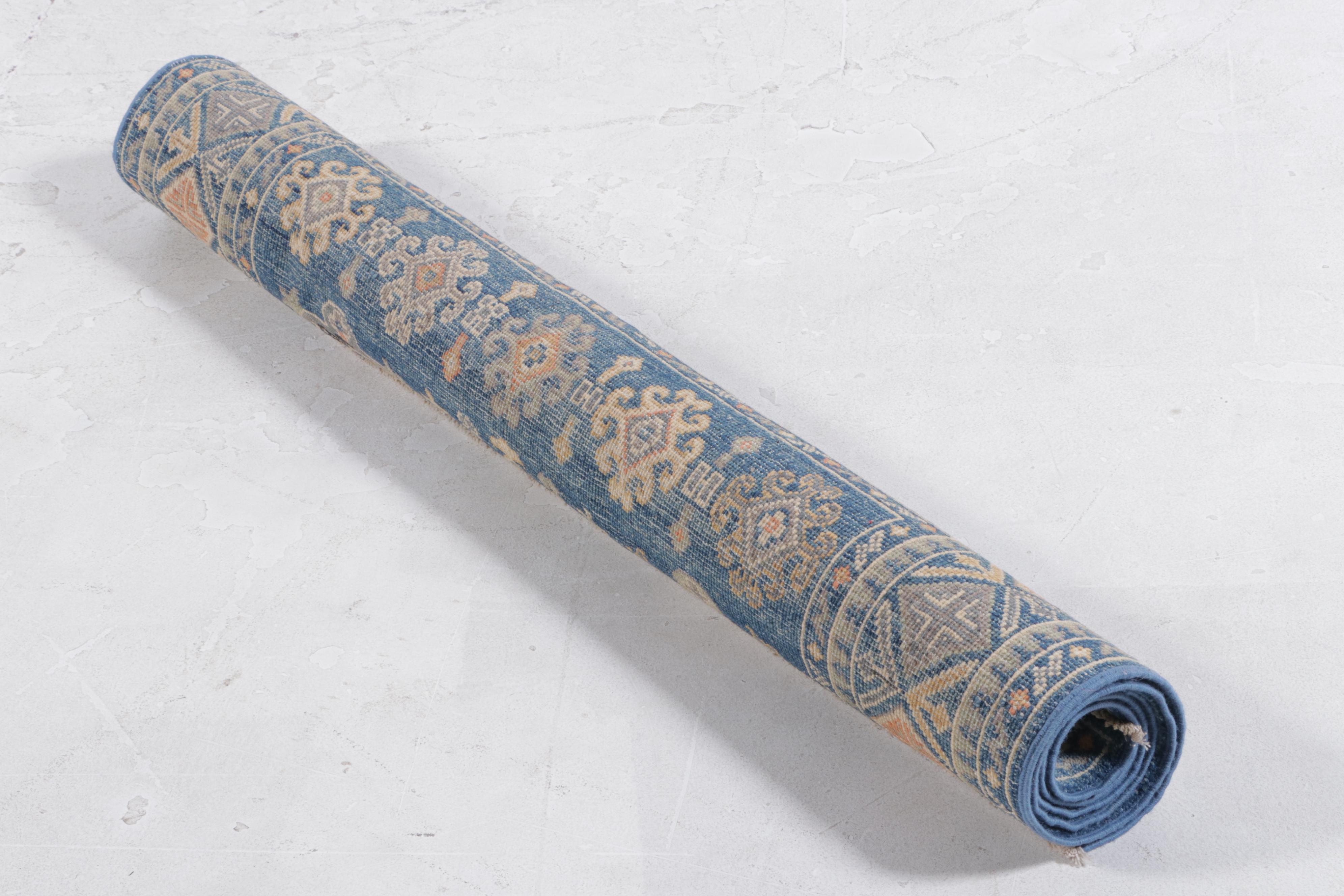 4'1 x 6' Hand-Knotted Afghan Kazak Area Rug