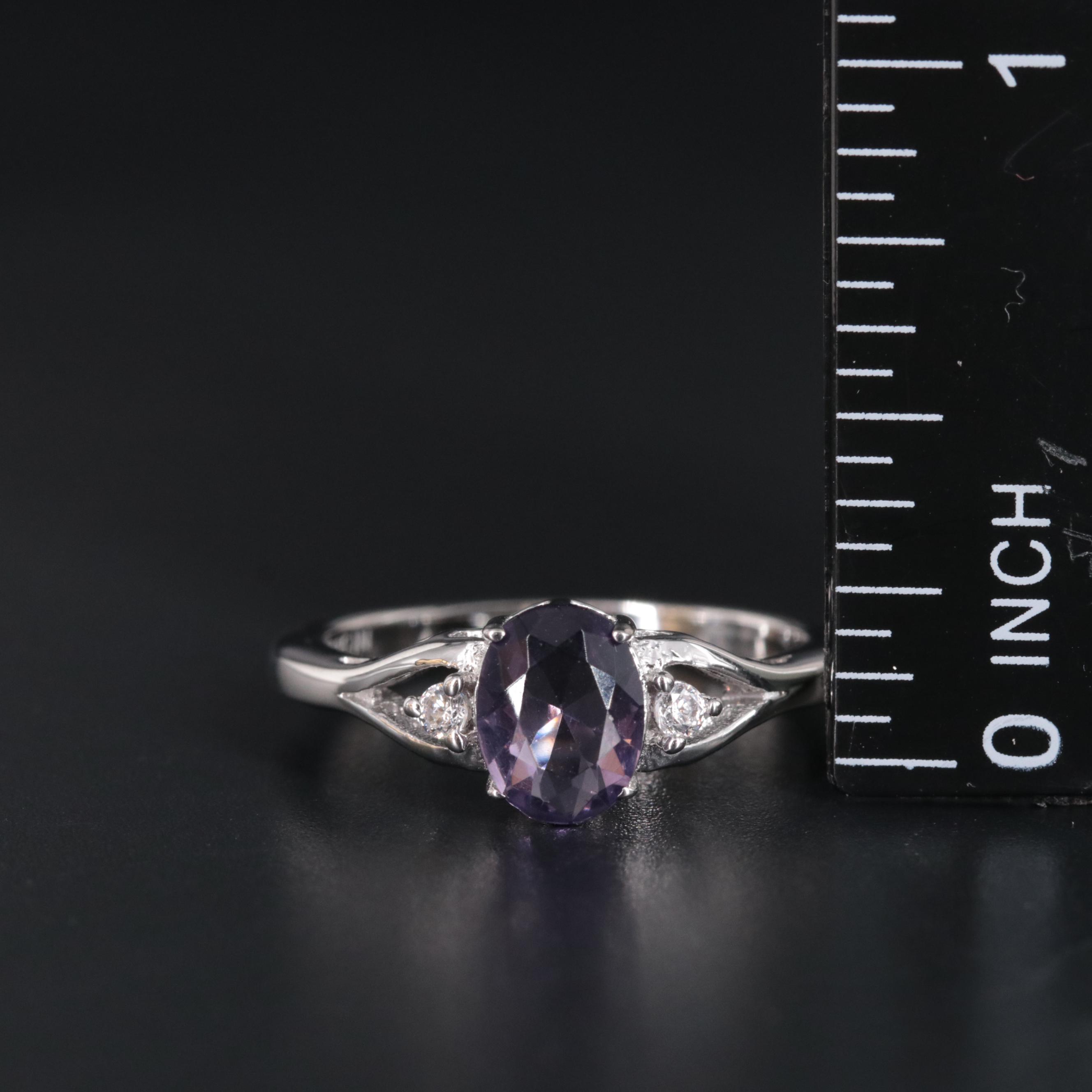 Sterling Silver Amethyst and Cubic Zirconia Ring