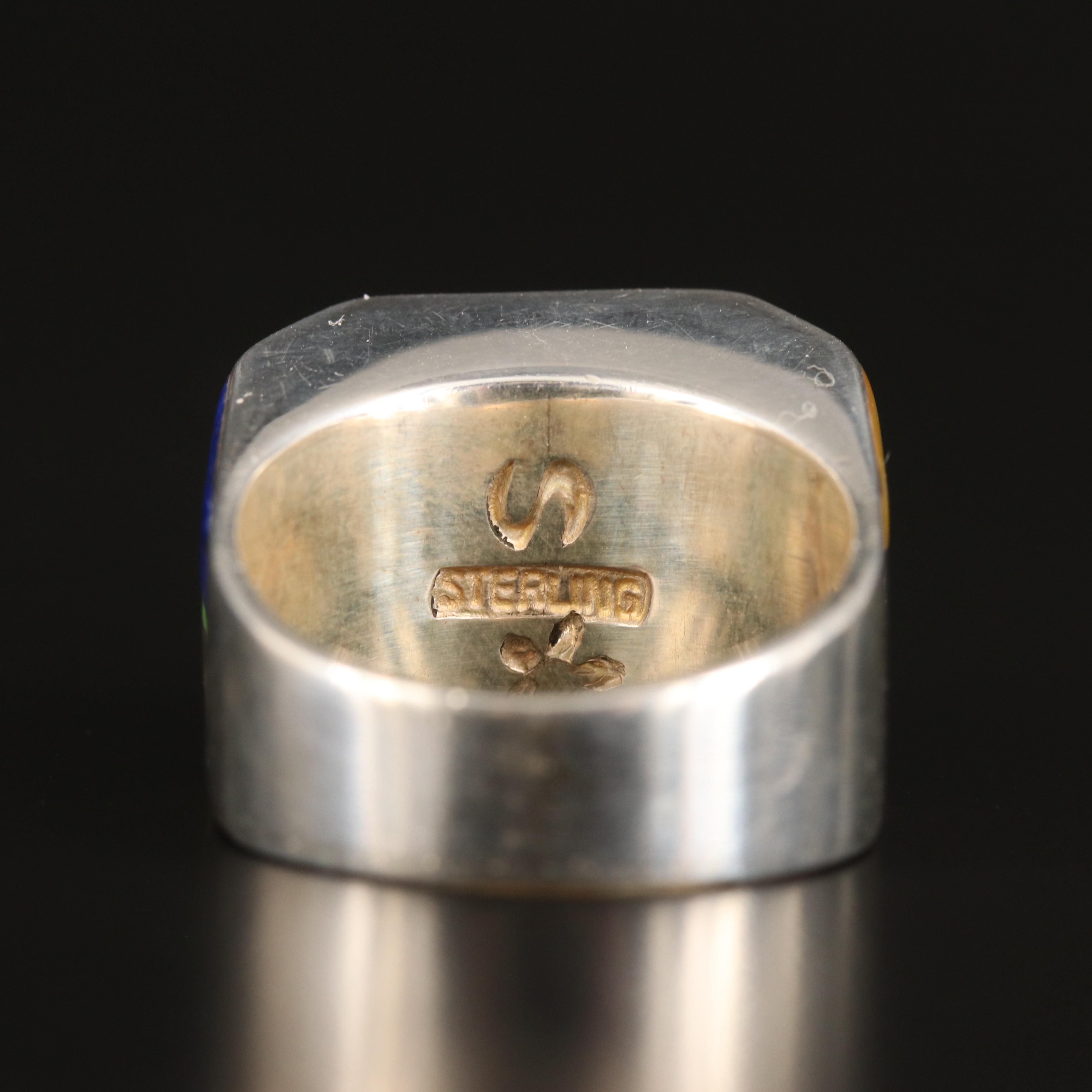 Sterling Turquoise, Mother-of-Pearl and Gemstone Inlay Ring