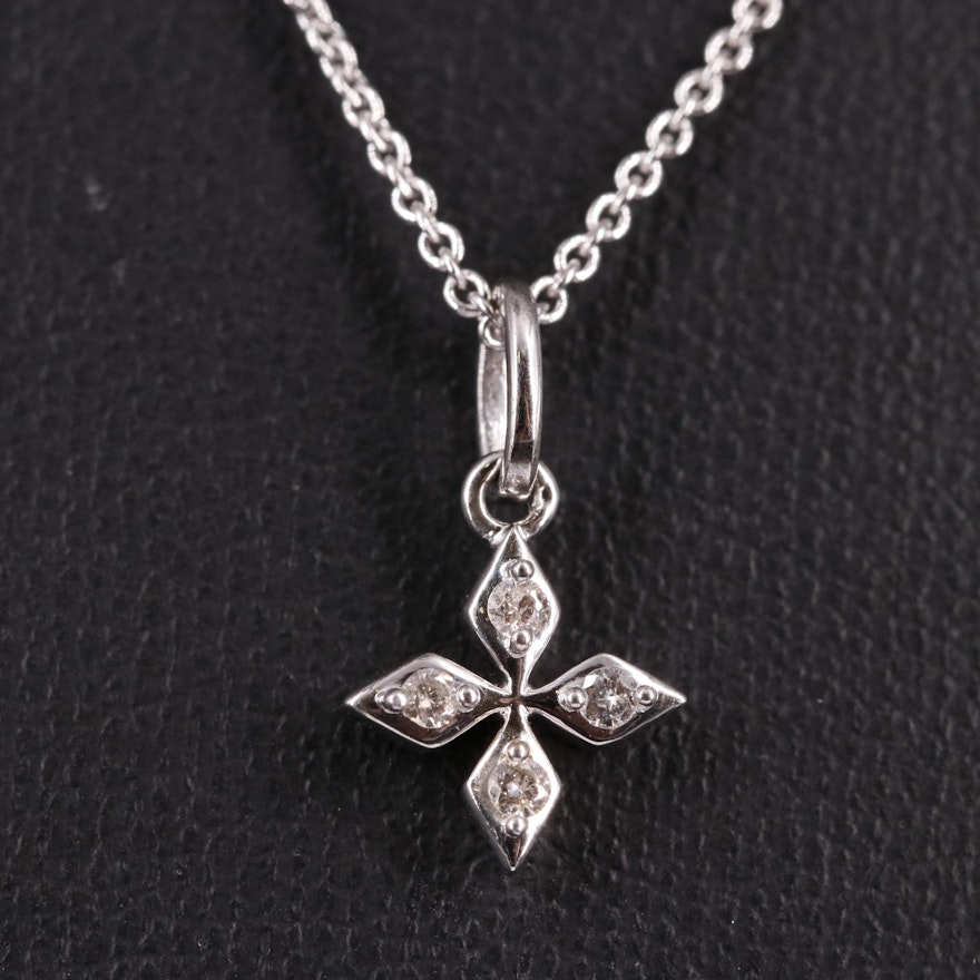 Sterling 0.05 CTW Diamond Four Pointed Star Pendant Necklace