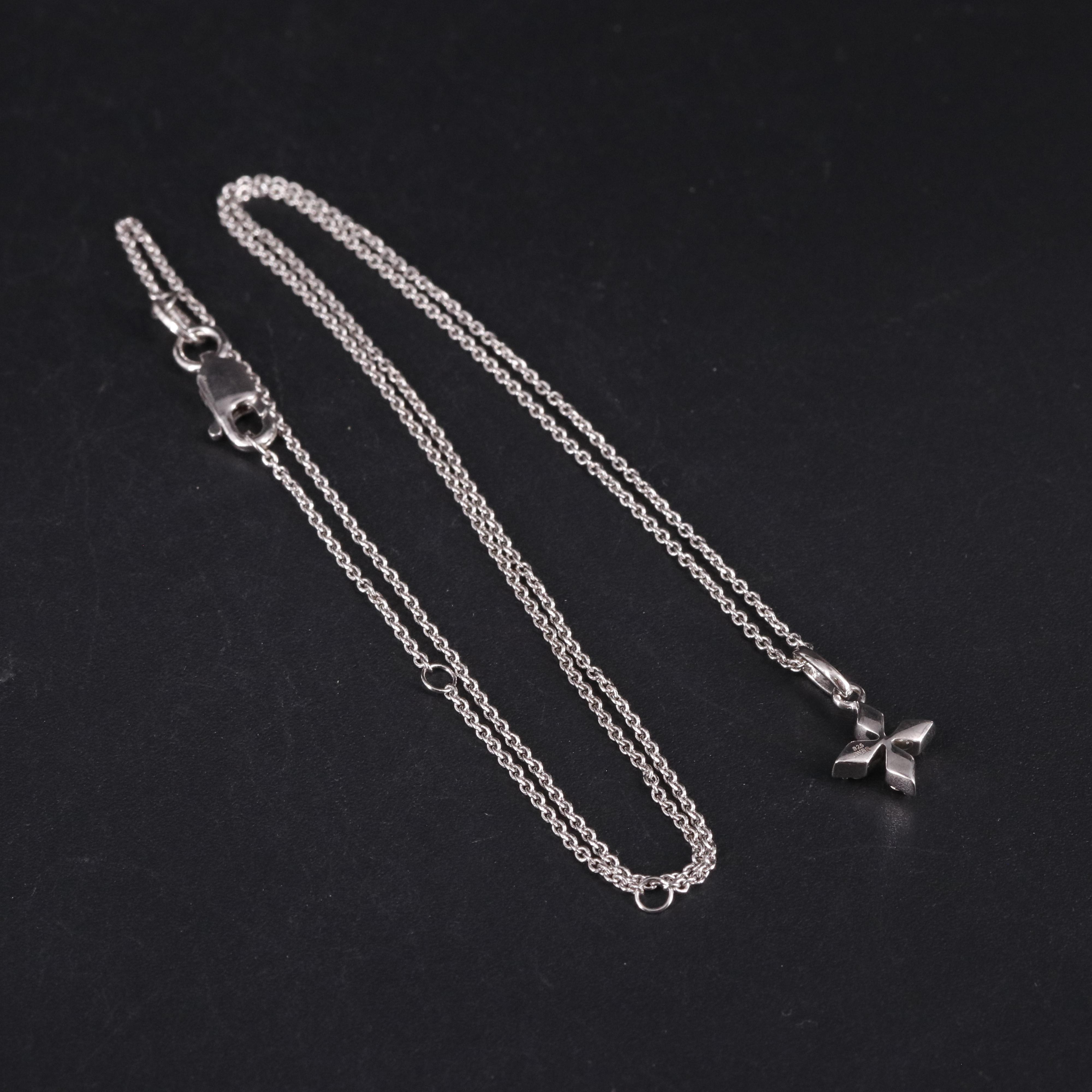 Sterling 0.05 CTW Diamond Four Pointed Star Pendant Necklace