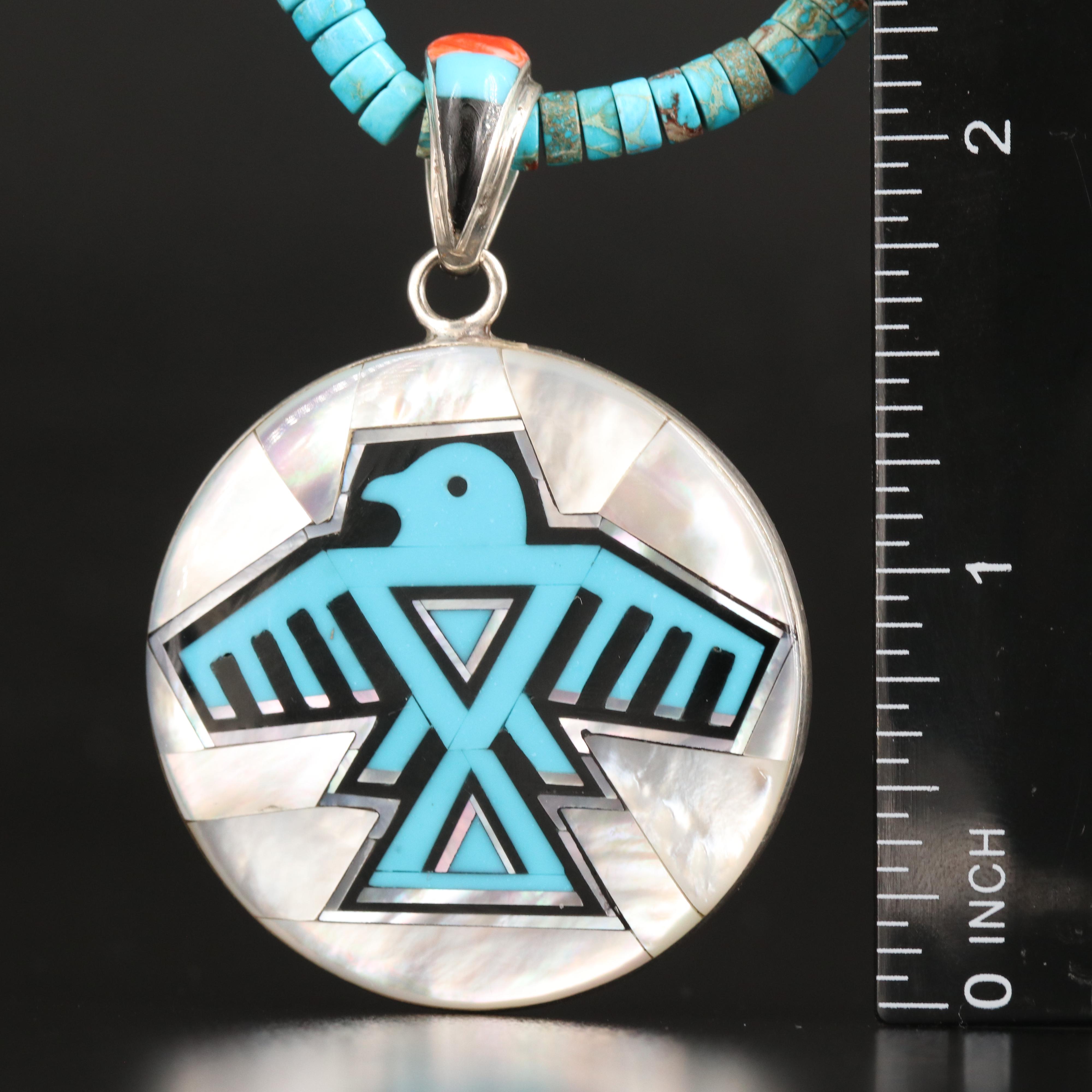 Sterling Turquoise and Gemstone Inlay Reversible Pendant Necklace
