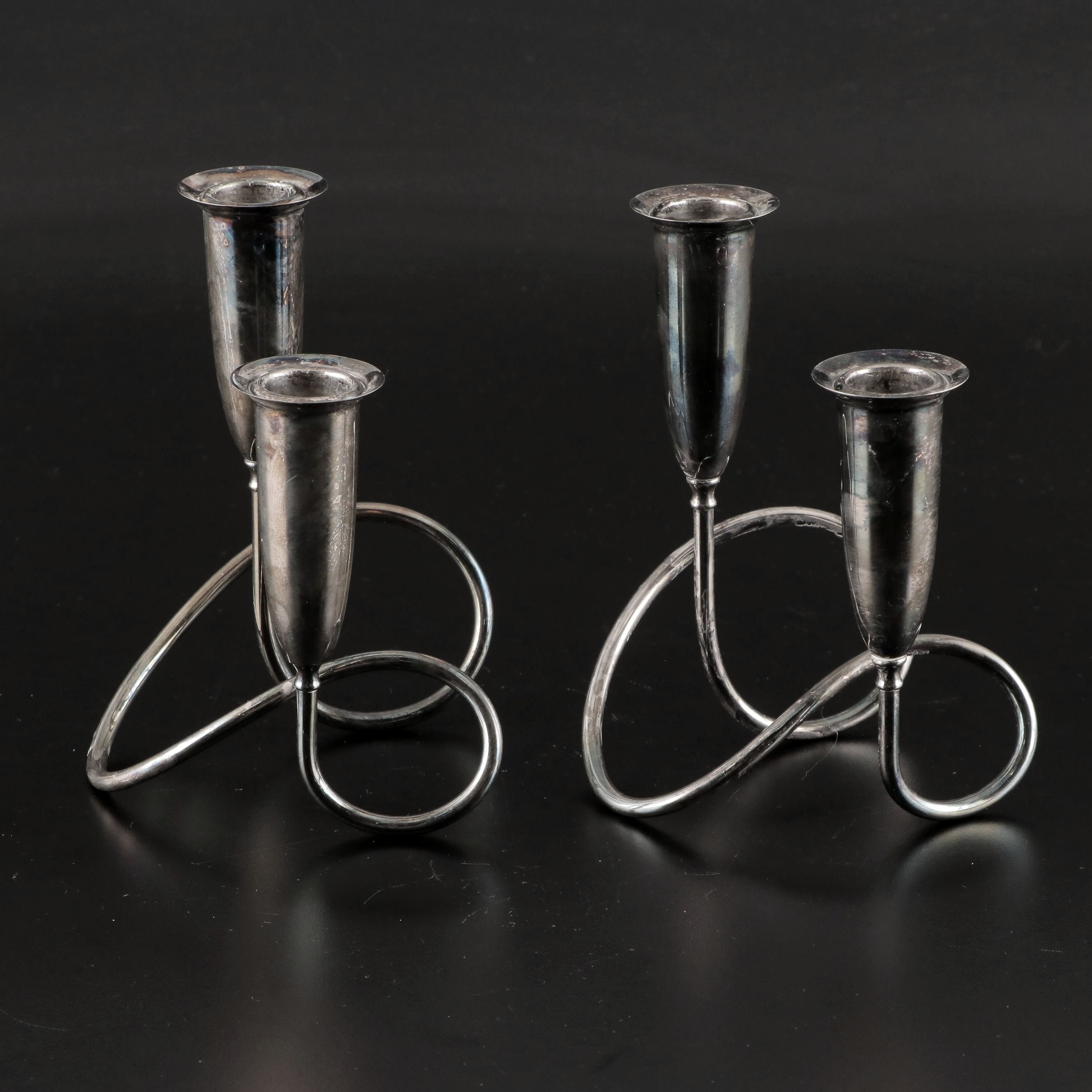 Pair of Napier Modernist Silver Plate Candelabra