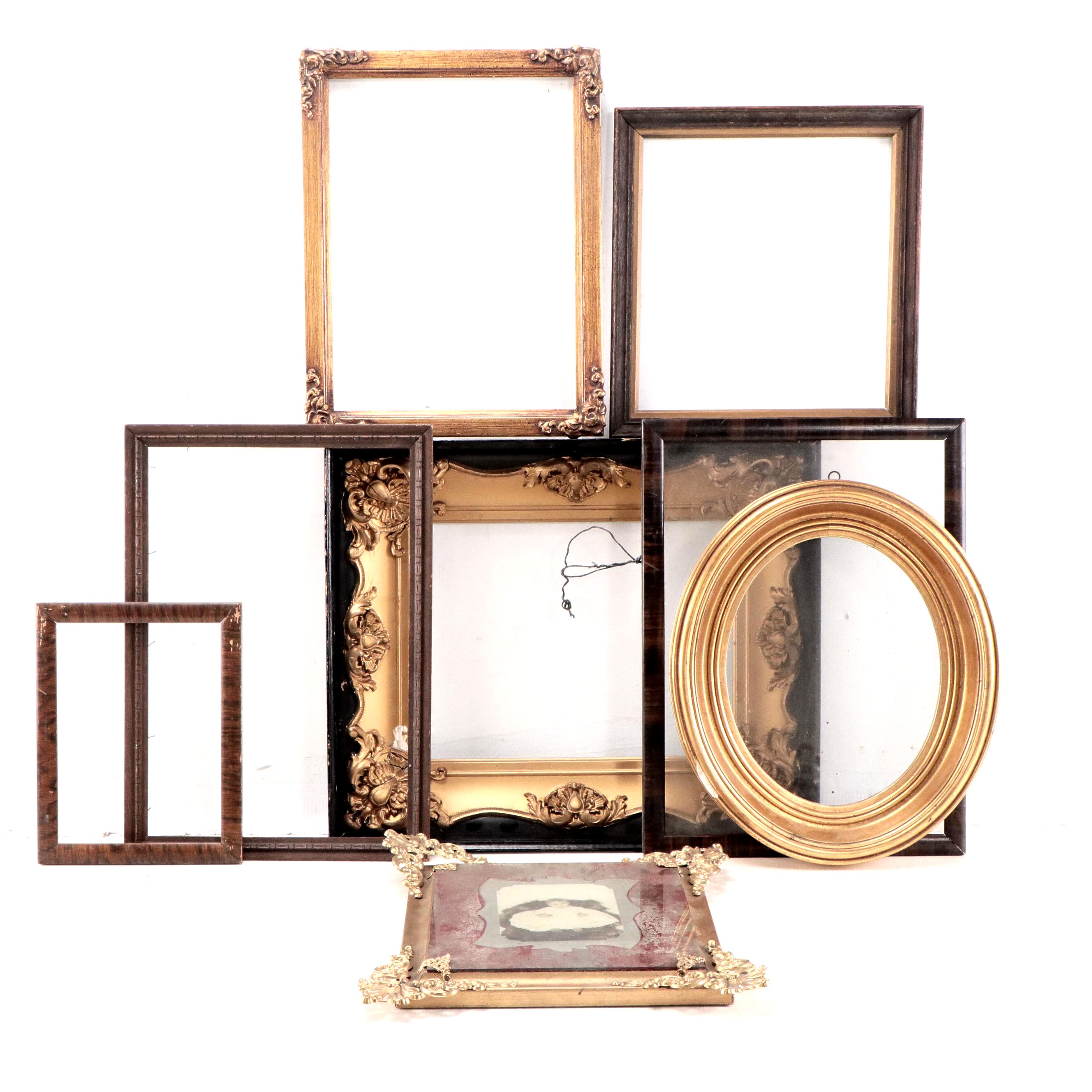 Assorted Wood Frames and Silver Print Cabinet Card, Late 19th/ Early 20th C.