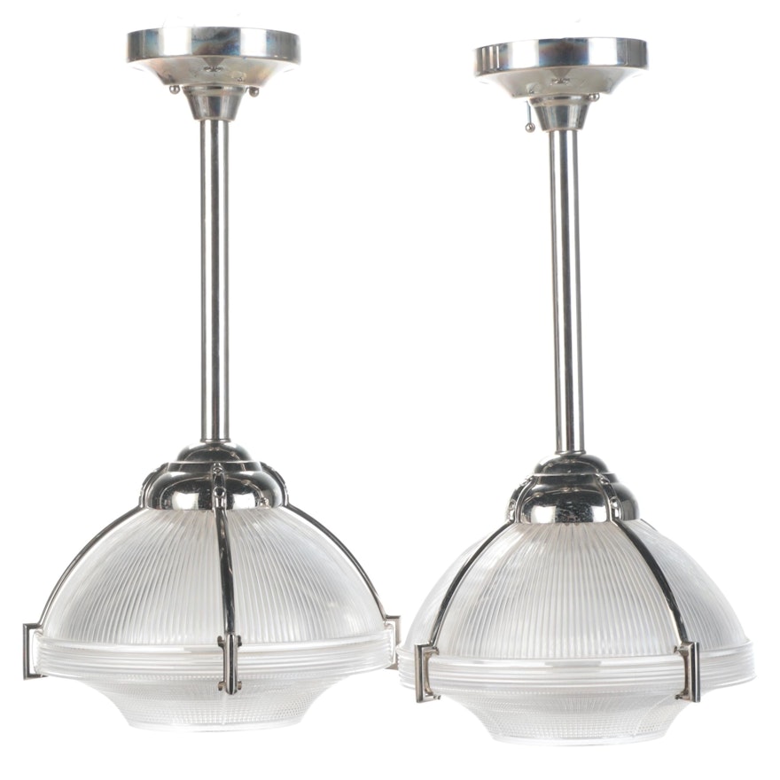 Pair of Holophane Style Pendant Lights, Contemporary