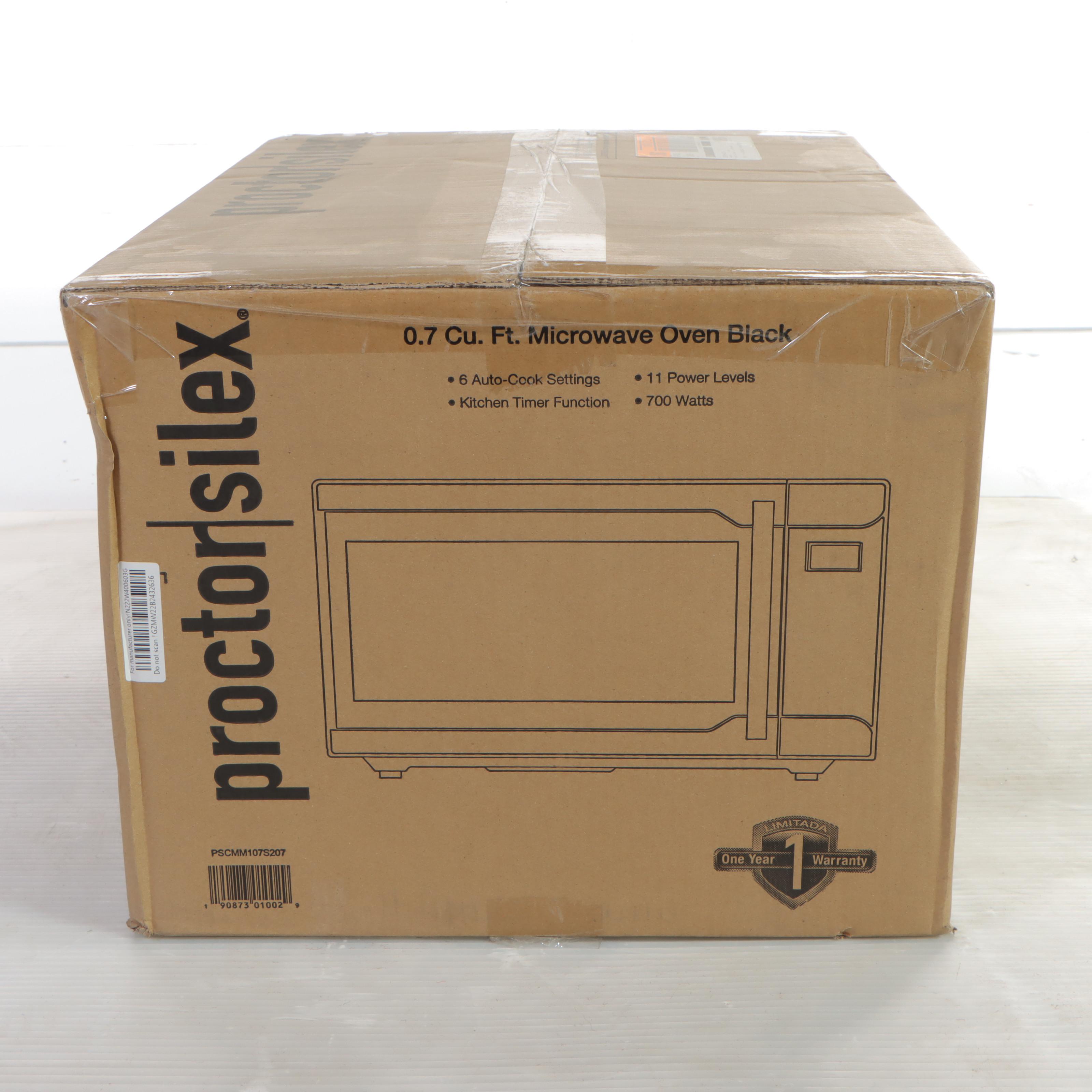 Proctor Silex Black and Chrome 20", 0.7 Cu. Ft. Counter Top Microwave Oven