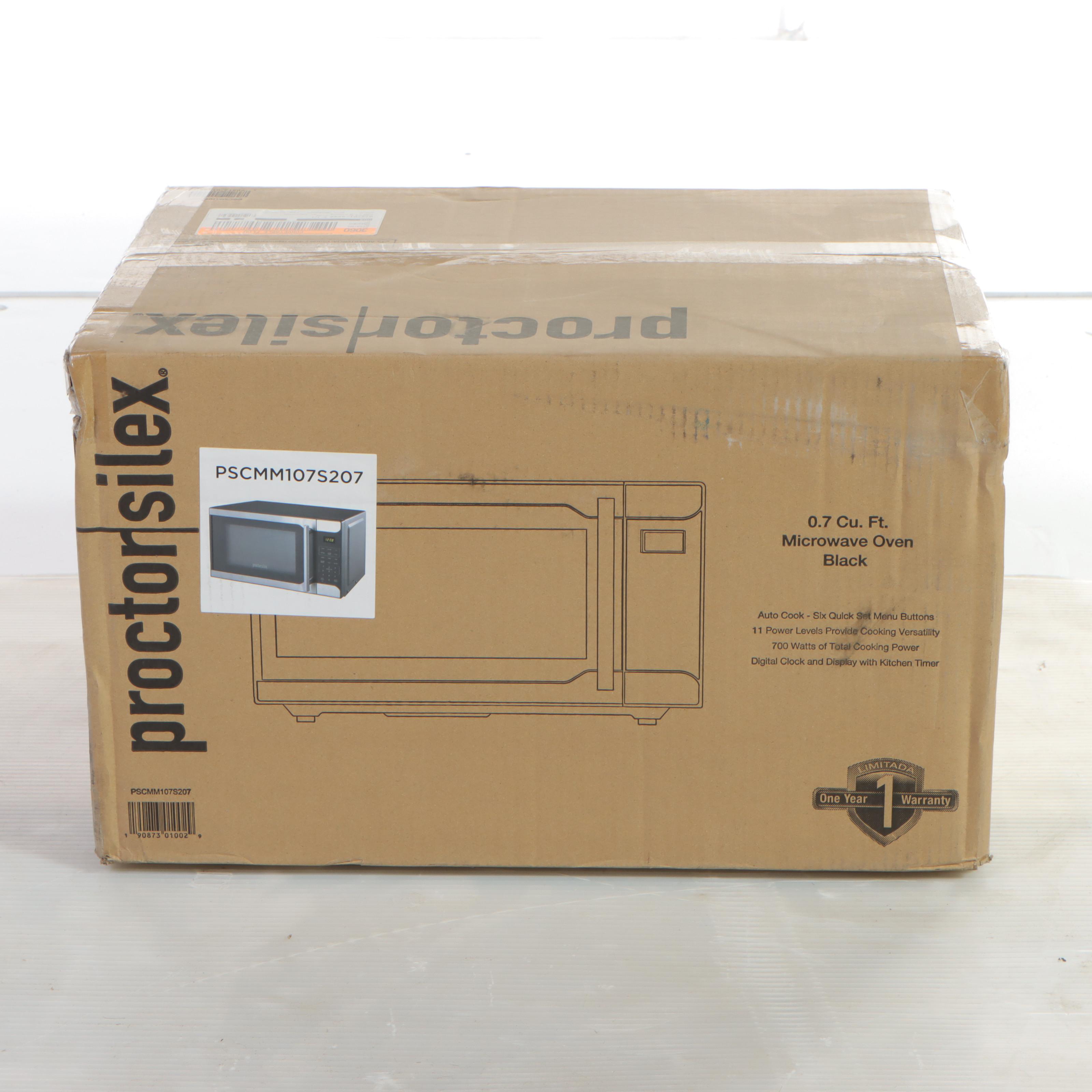 Proctor Silex Black and Chrome 20", 0.7 Cu. Ft. Counter Top Microwave Oven