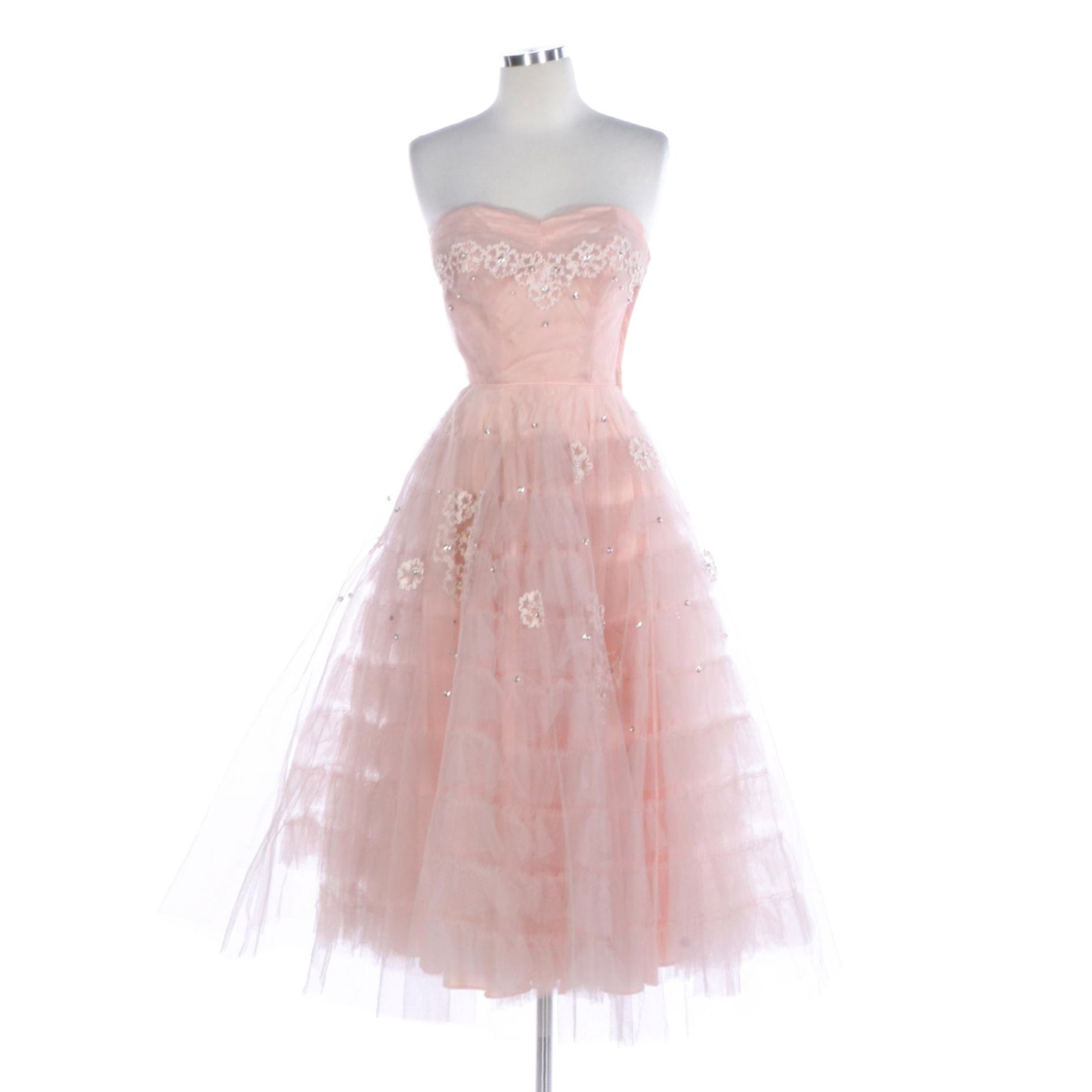 Embellished Floral Tulle Occasion Dress with Sweetheart Bodice, 1950s